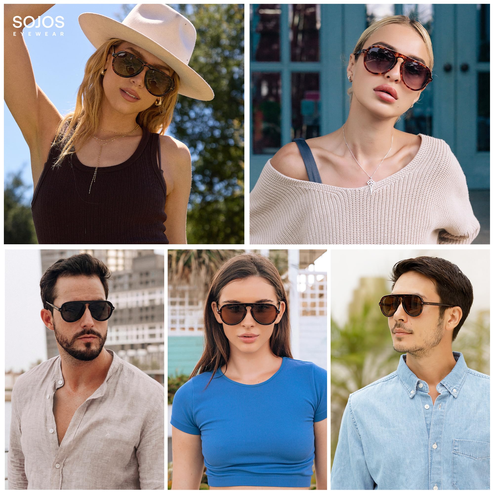 SOJOS Retro Aviator Sunglasses Womens Mens Vintage Plastic Frame Shades Lentes De Sol Para Mujer SJ2255 Brown
