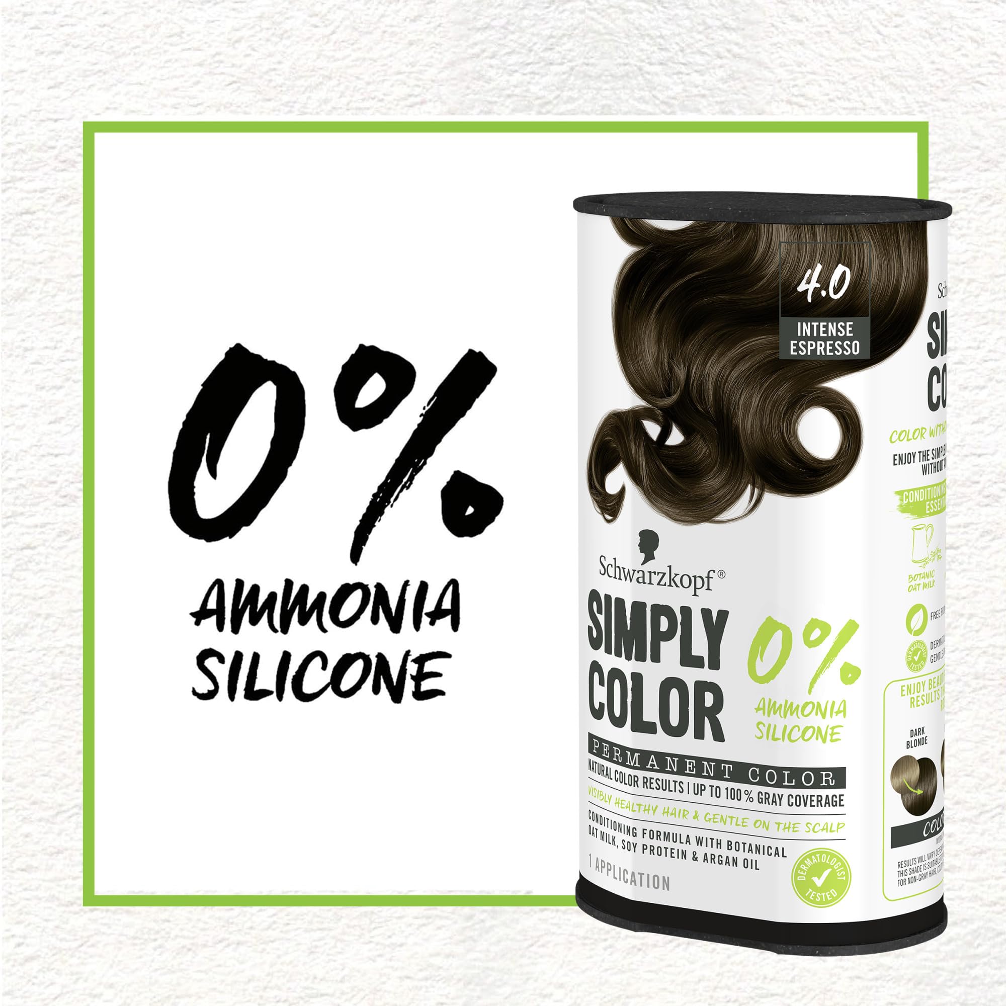 Schwarzkopf Simply Color Hair Color 4.0 Intense Espresso, 1 Application - Permanent Hair Dye for Healthy Looking Hair without Ammonia or Silicone, Dermatologist Tested, No PPD & PTD