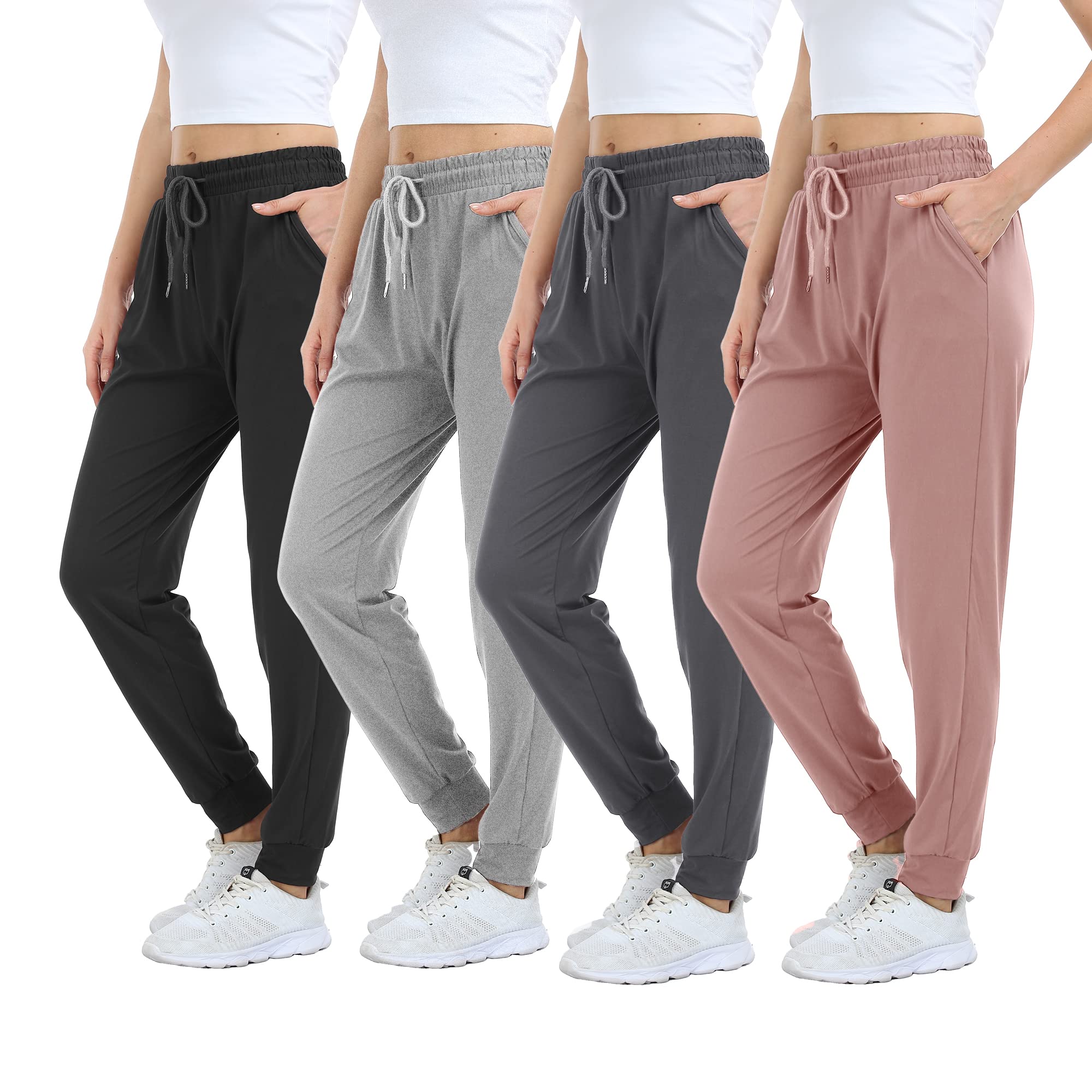 Mgput 4 PCS Women's Joggers Pants with Pockets-Women Lightweight Sweatpants for Running Yoga Athletic Casual Pants(TYP601-S/M-B/LGR/GR/LPUR)