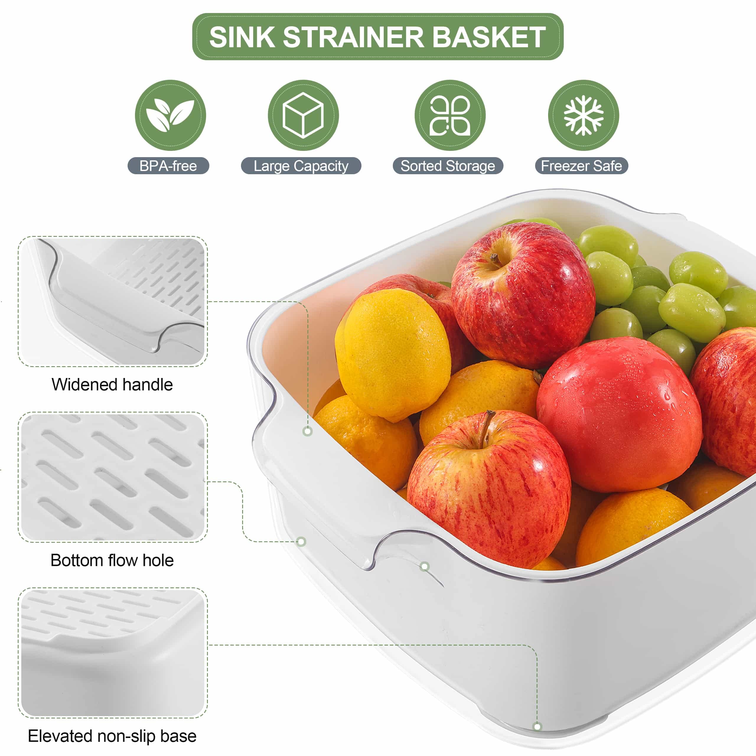 HNNJCK 8.2 Quart Kitchen Colanders Bowl Set, 2 in 1 Fruit Vegetable Washing Food Strainers, Large Plastic Double Layered Strainer Basket for Pasta, Spaghetti, Berry, Salads, BPA Free