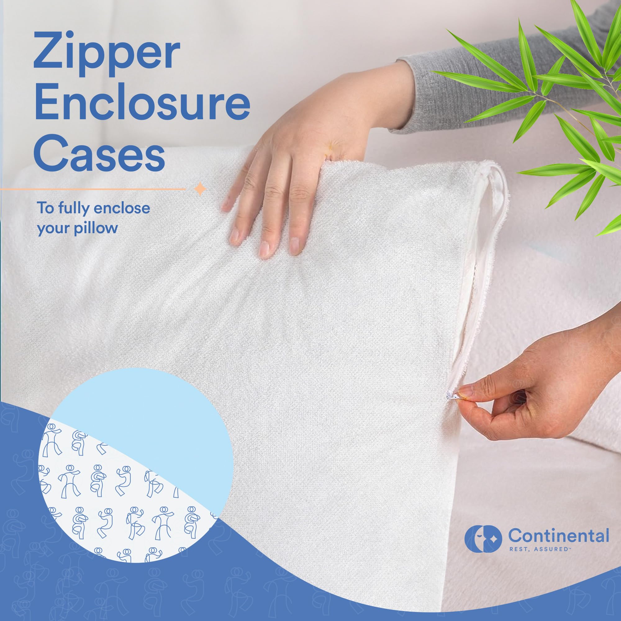 Continental Bedding Feather Proof, Waterproof and Down Proof Luxury Zippered Viscose Derived from Bamboo Pillow Protectors: Silky Smooth Comfort for Enhanced Sleep Size 20" x 20" Pack of 1