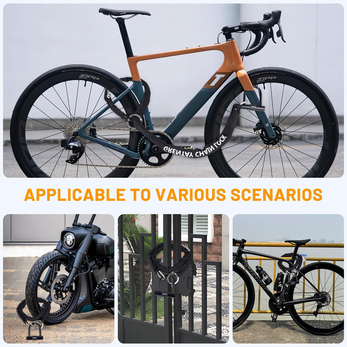 Combo Bike Chain Locks, Heavy Duty Security Chains, 5 Feet Long, 50mm Steel Chain Anti-Theft Bicycle Chain Lock, Durable Cut Proof Security Bicycle Chain with 3Keys 14mm U Lock for Bicycle&E-Bike