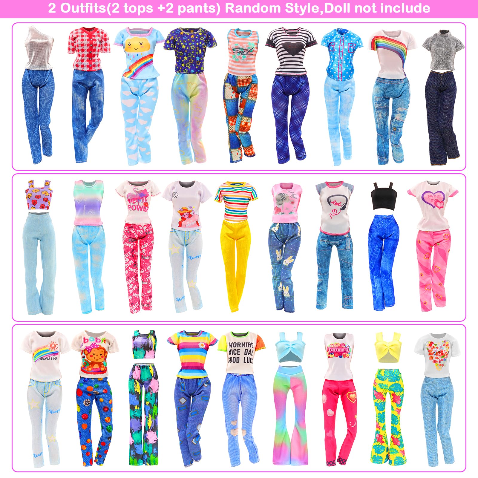 BARWA 11 Sets Doll Clothes Including 3 Sequins Dresses 4 Fashion Floral Dresses 4 Casual Outfits Tops and Pants for 11.5 inch Girl Dolls