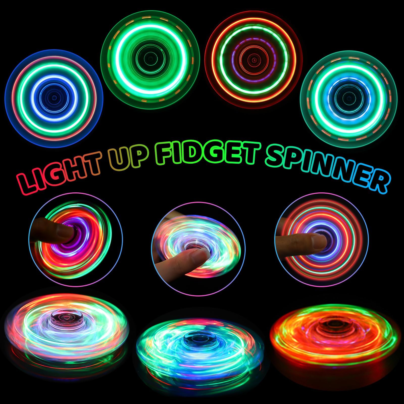 Fidget Spinner 2 Pack, Light up Sensory Fidget Toys Adults Kids 4-8-12 with Autism ADHD, Kids Easter Basket Stuffers Easter Egg Fillers Glow Anxiety Toys Stress Relief Teen Boy Gifts, Classroom Prizes