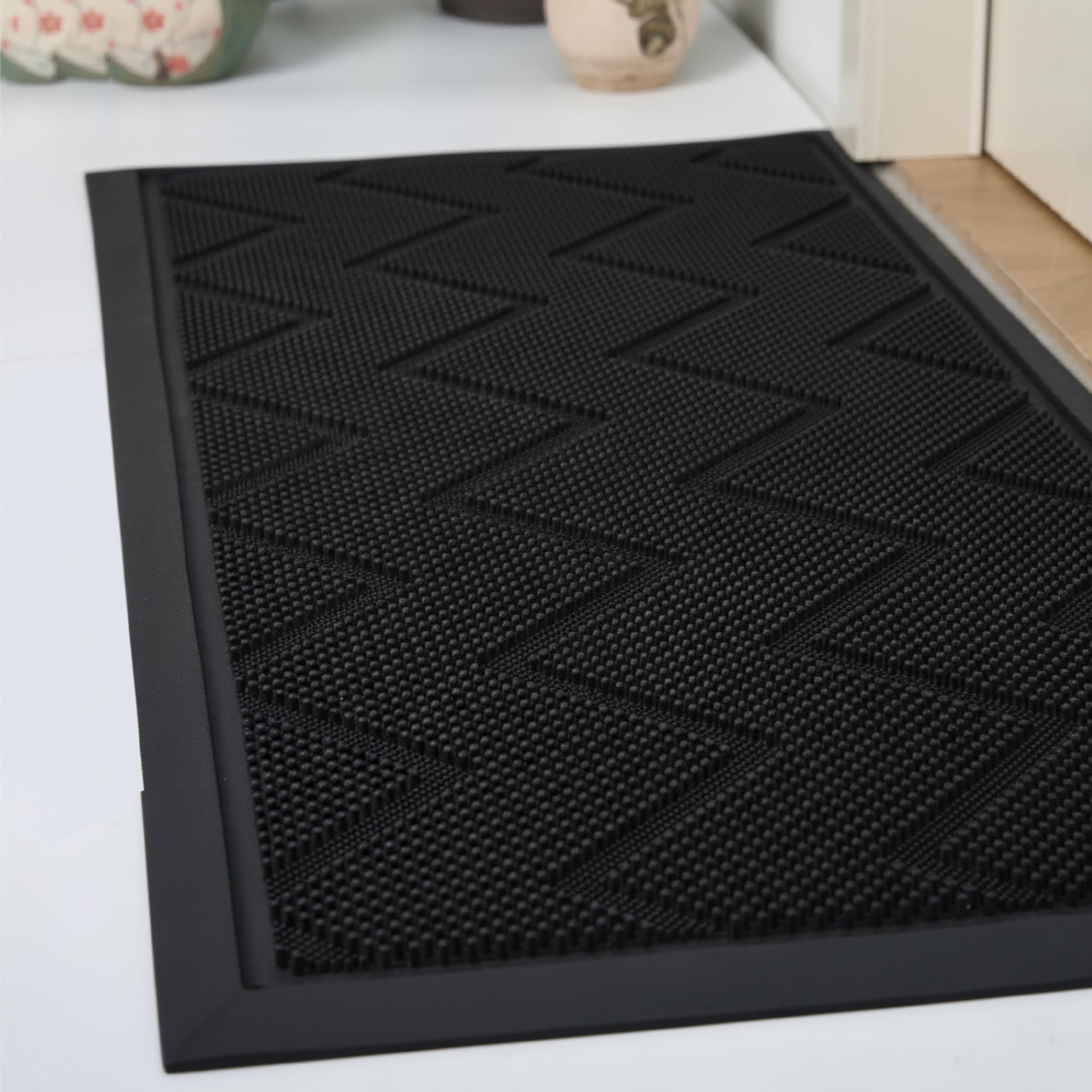 HAMARA Front Door Mat for Outside Entrance 35.5"x17" – Anti-Slip Dirt-Trapping Waterproof Rubber Indoor & Outdoor Mat with Textured Surface for Entryway - Heavy Duty All Weather Doormat – Black