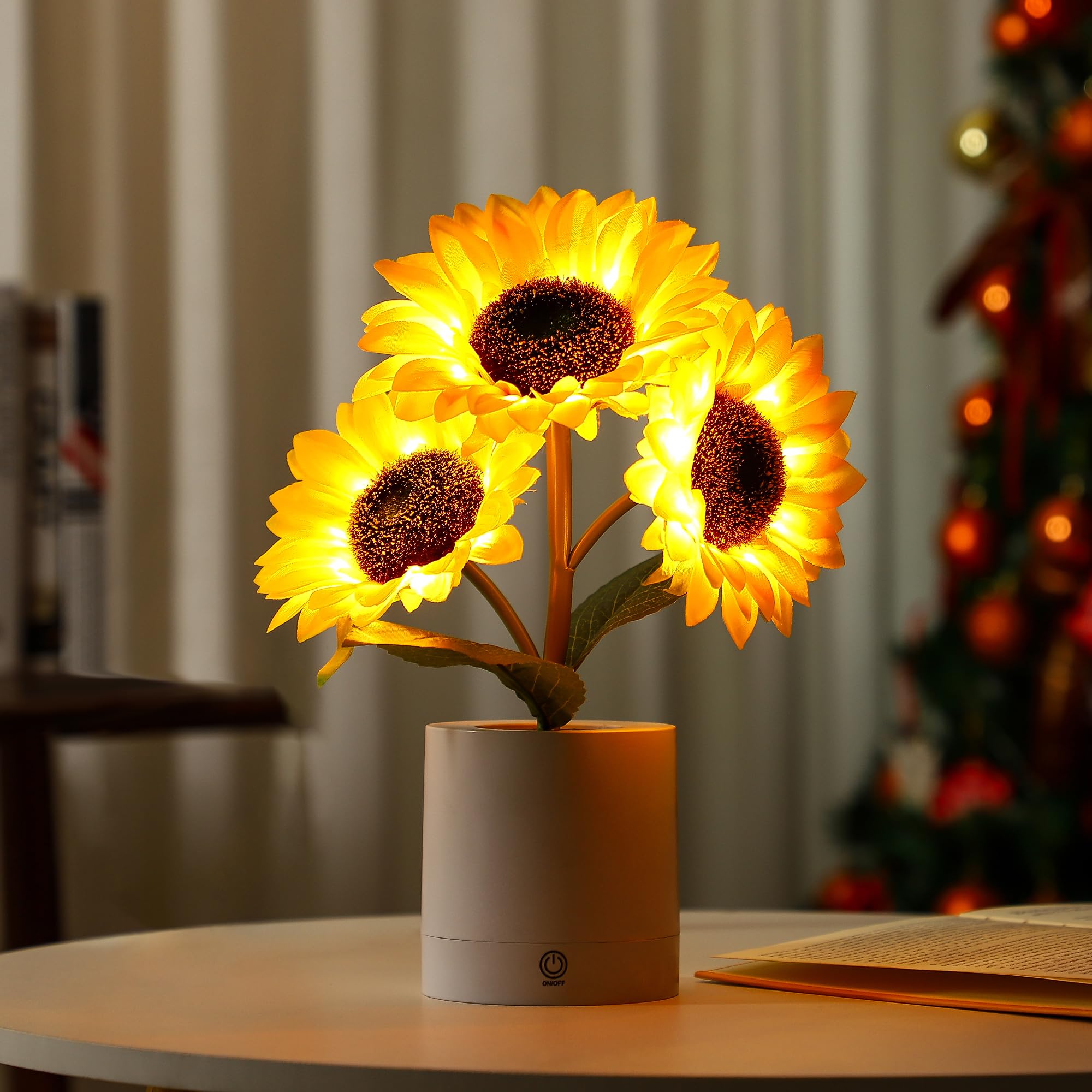 Christmas Sunflower LED Lamp for Women, Ideal for Bedroom Decor, Sunflower Gifts for Mom Daughter Nurse Teacher Aunt Girlfriends Coworker Friend Wife Anniversary Birthday Christmas Valentine's Day