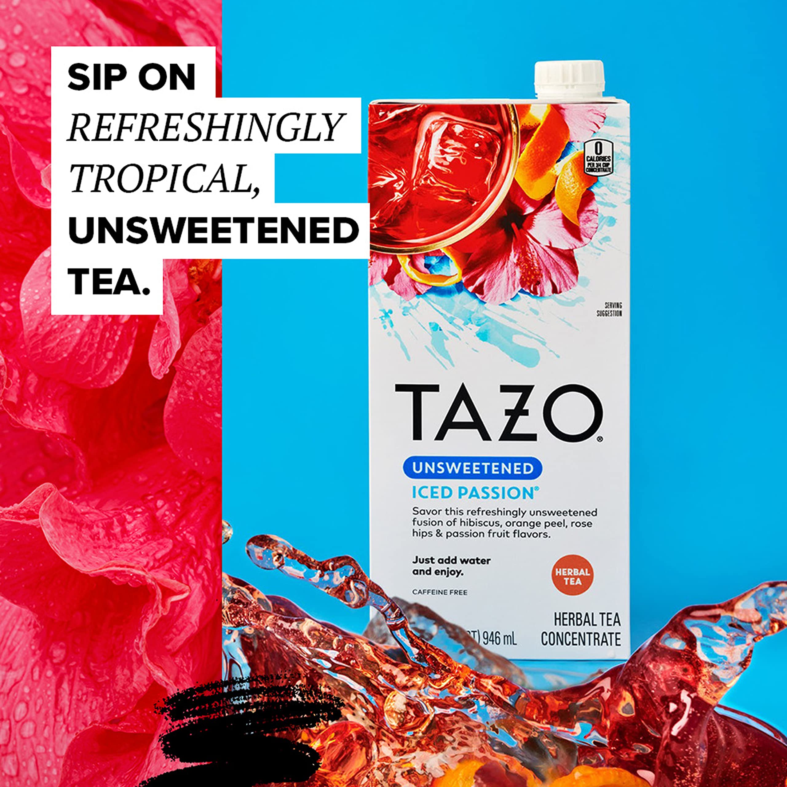 Tazo Unsweetened Iced Herbal Tea Concentrate For a Refreshing Iced Beverage Passion with tropical flavors 32 oz