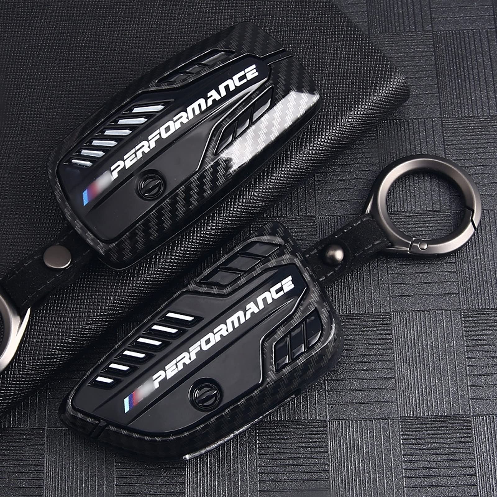 Phmnkl Alloy Car Key Case Rings Cover Holder for BMW 1 3 5 7 Series 530 F48 X1 X2 X3 X4 X5 X6 Classic Engine Head Concept (A Style Carbon Fiber)