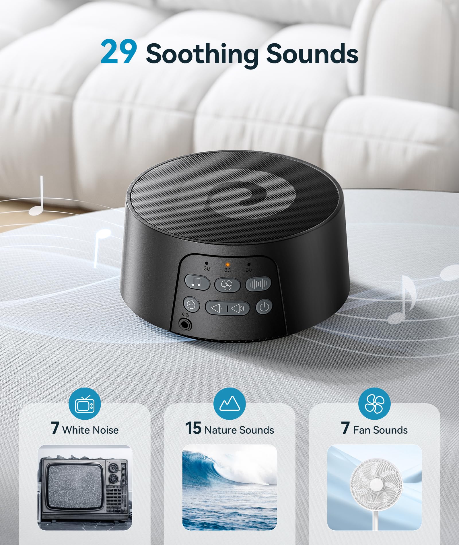 Dreamegg White Noise Machine, Sound Machine for Sleeping Baby, Kids, Adult (D3Pro-Black)