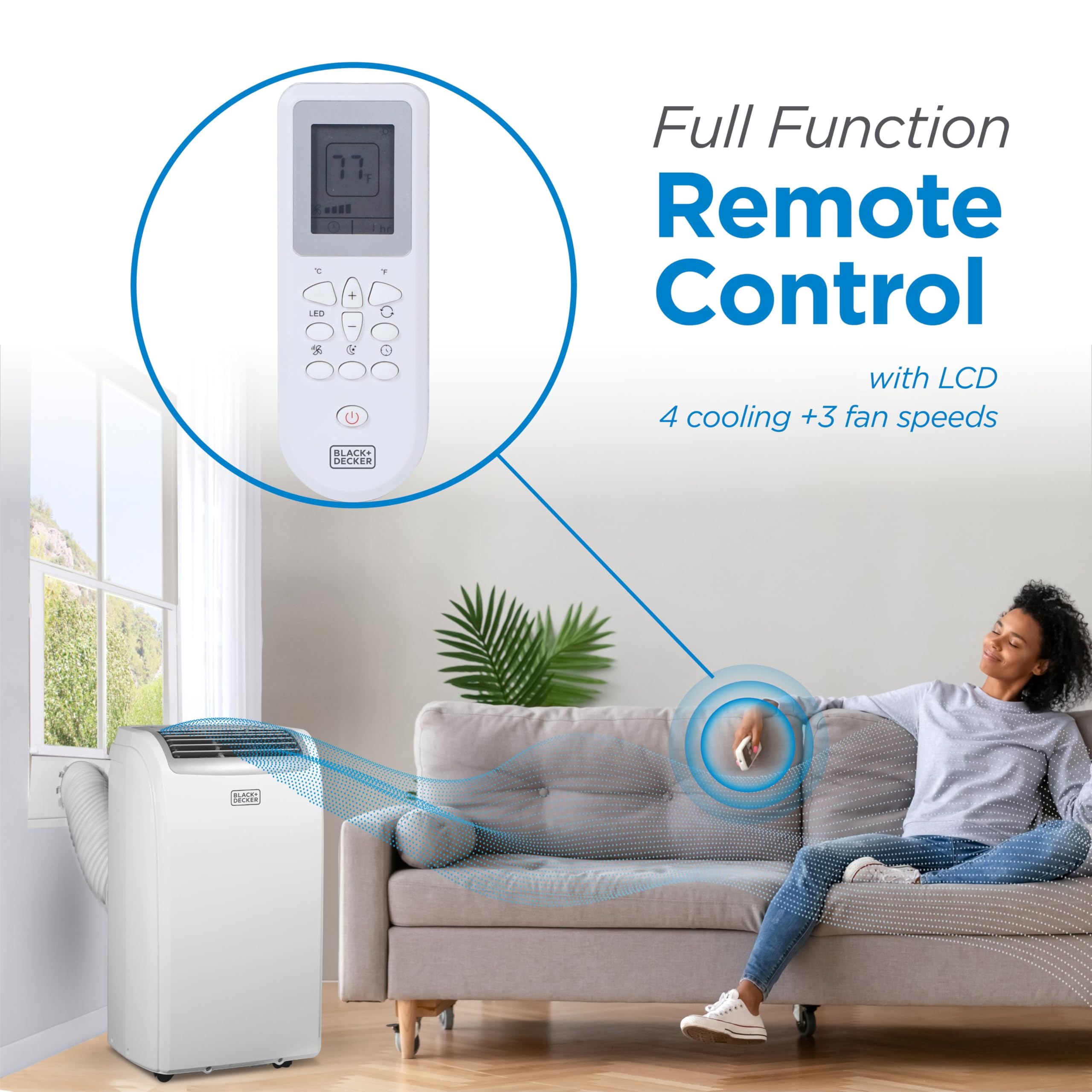 BLACK+DECKER 14,000 BTU Portable Air Conditioner, 3-in-1 AC, Dehumidifier and Fan, Portable AC Unit with Remote Control, Auto Evaporation, 3 Speeds, Window Kit Included, White, BPP10WTB