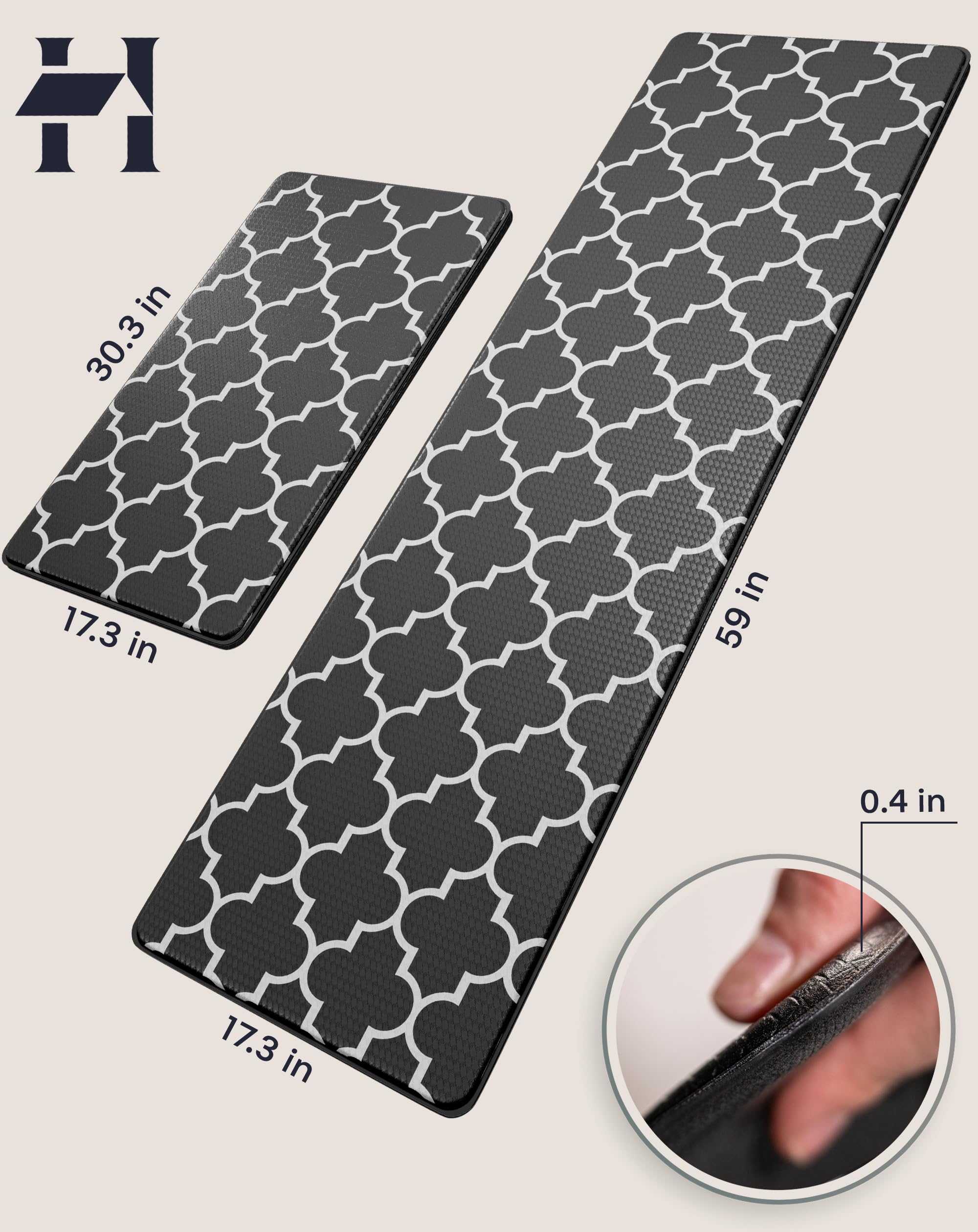 Anti-Fatigue Kitchen Mat Set – 2-Piece Memory Foam Cushioned Mats for Standing – Black Lantern, 18×30 & 18×60, 0.4 in Thick, Waterproof, Non-Slip – Homergy