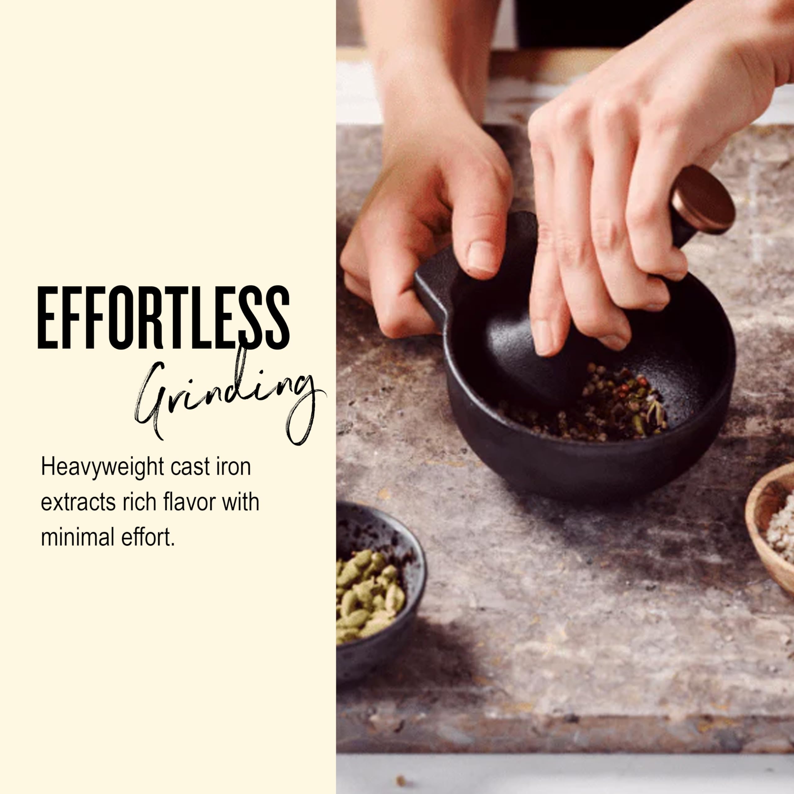 Alva Nori Enameled Cast Iron Mortar & Pestle 2-Cup 4" – Made with No PTFE/PFOA/PFAS & Easy to Clean – Durable, Nonstick Finish for Grinding, Crushing & Mixing Herbs, Spices & Ingredients