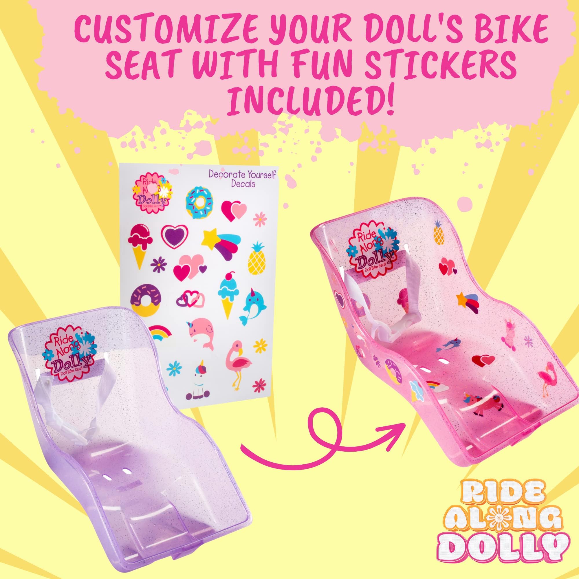 Ride Along Dolly Bike Helmet for 18" Dolls (Pink) -Doll Bicycle Accessory w Decals, Ride with Style! Gift Activity Compatible w American Girl