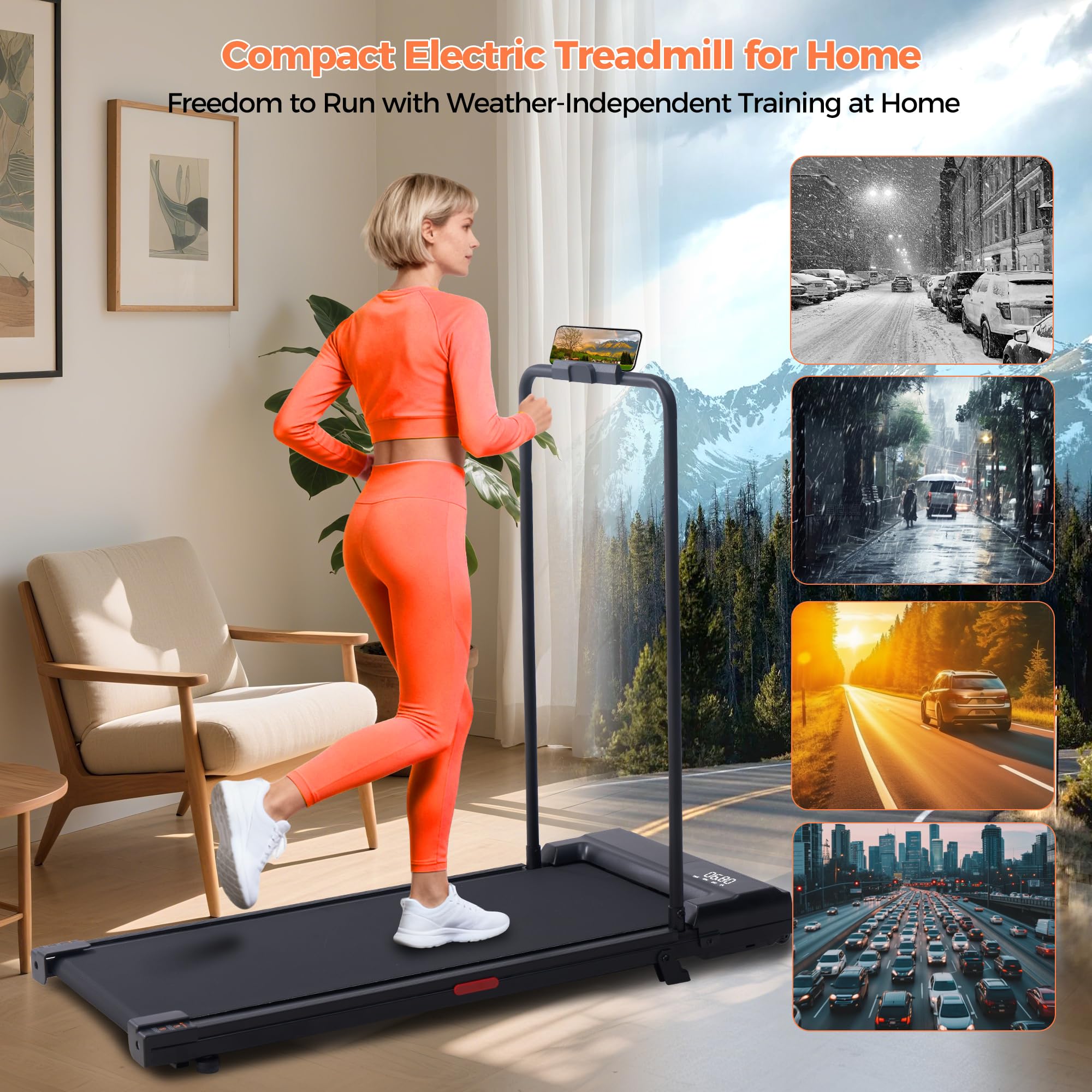 SUOUER Walking Pad with Incline and Handle Bar, Compact Portable Walking Pad Treadmills for Home/Apartment with Handles,3.0HP Small Electric Treadmill with Incline for Small Space, 0.6-7.6MPH, 350LBS
