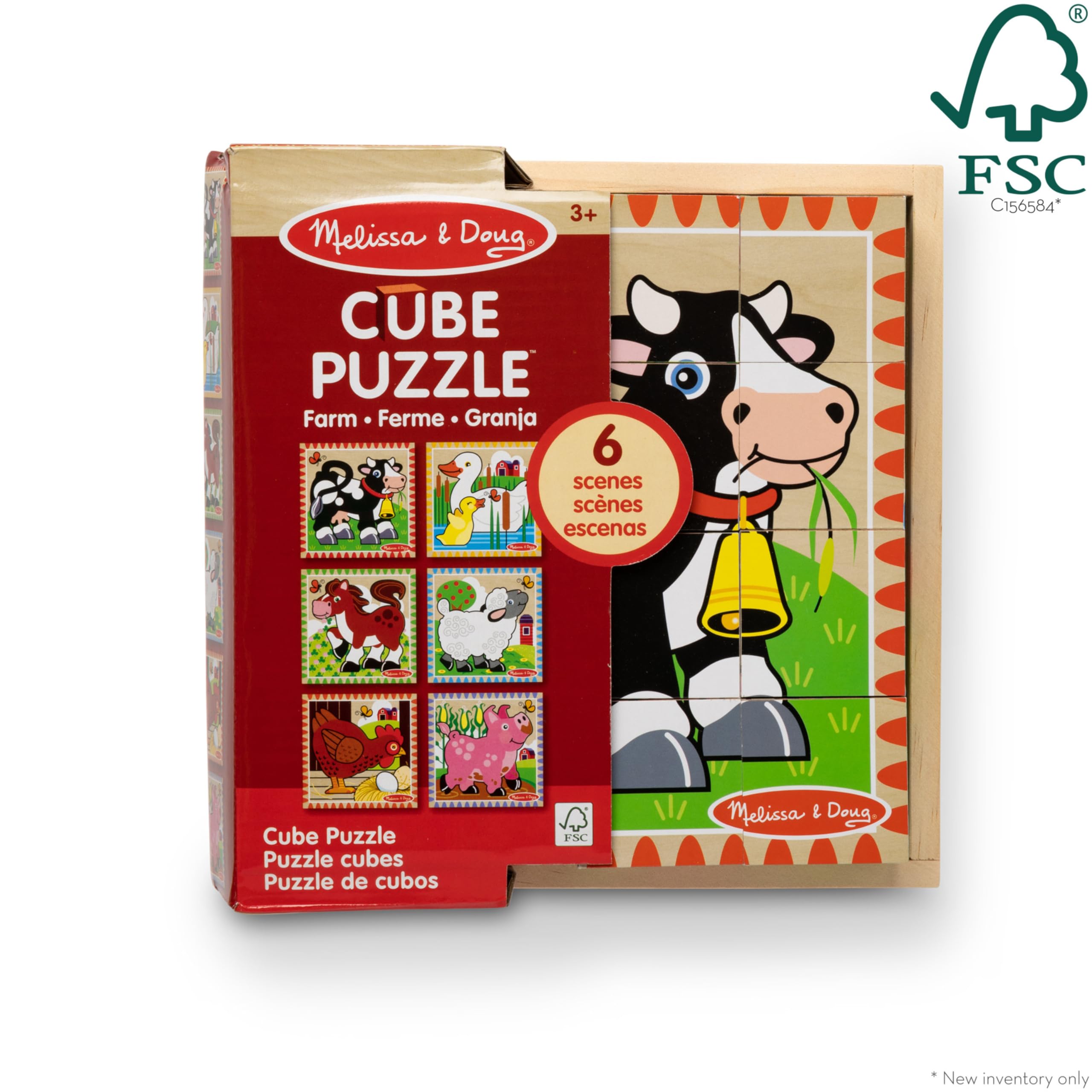 Melissa & Doug Farm Wooden Cube Puzzle With Storage Tray - 6 Puzzles in 1 (16 pcs) - FSC Certified