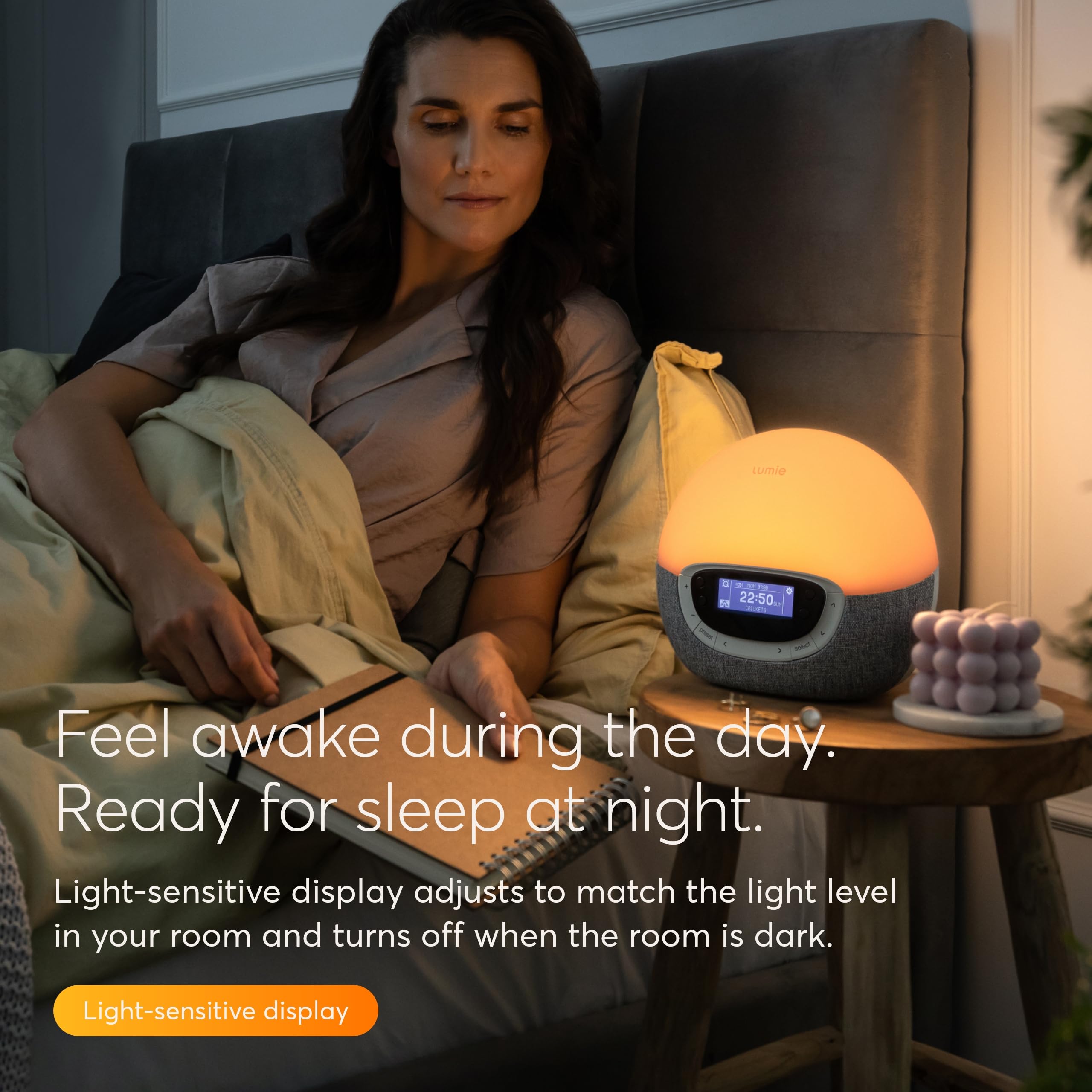 Lumie Bodyclock Shine 300 – Sunrise & Sunset Alarm Clock - Bedside Lamp with Custom Light Duration - Wake-Up, Night & Reading Light - Warm LEDs