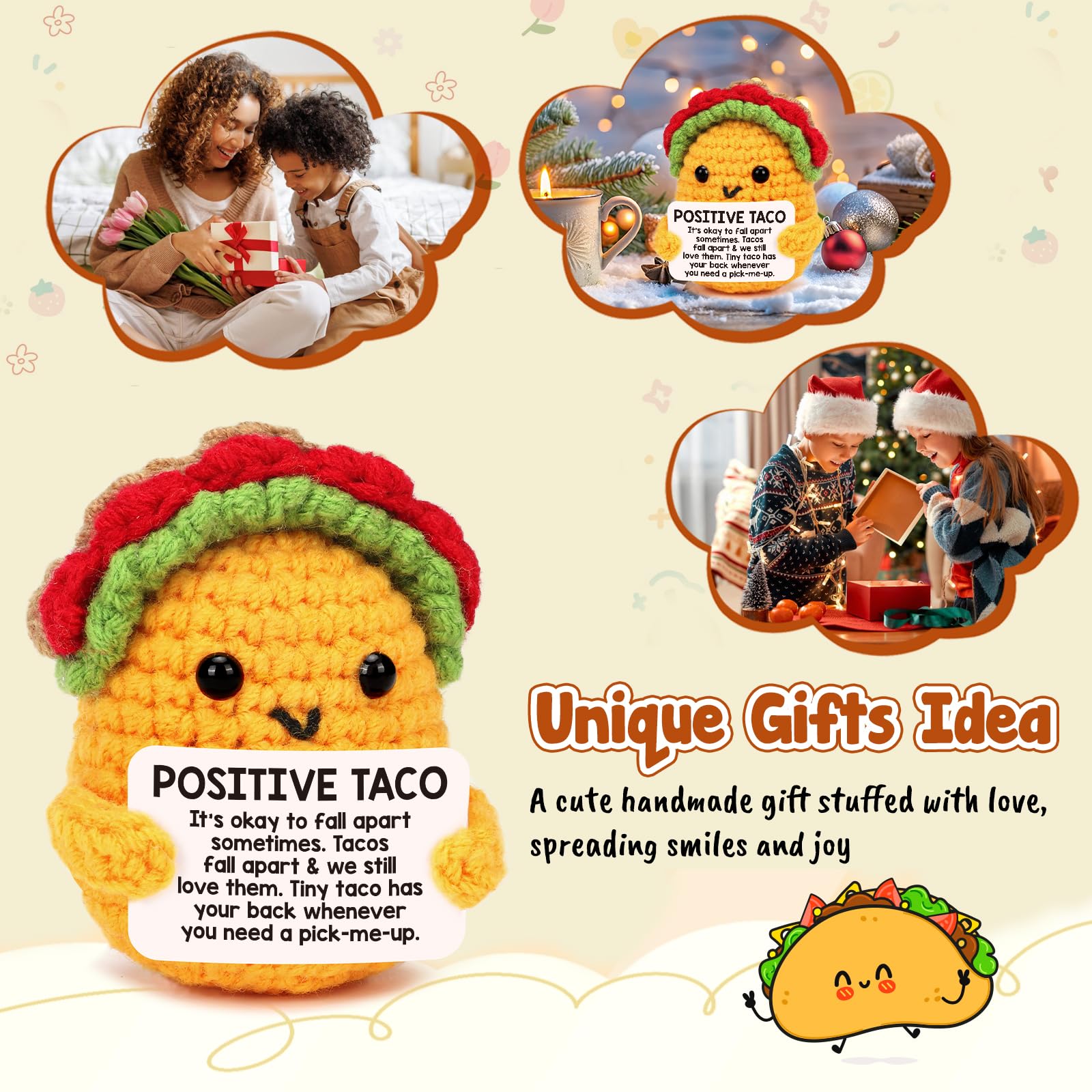 Positive Crochet Taco Birthday Gifts for Women Men Teacher Appreciation Mothers Day Graduation Gift Adult Kids Son Mom Dad Daughter Sister Friend Coworkers Self Care Emotional Inspirational Support