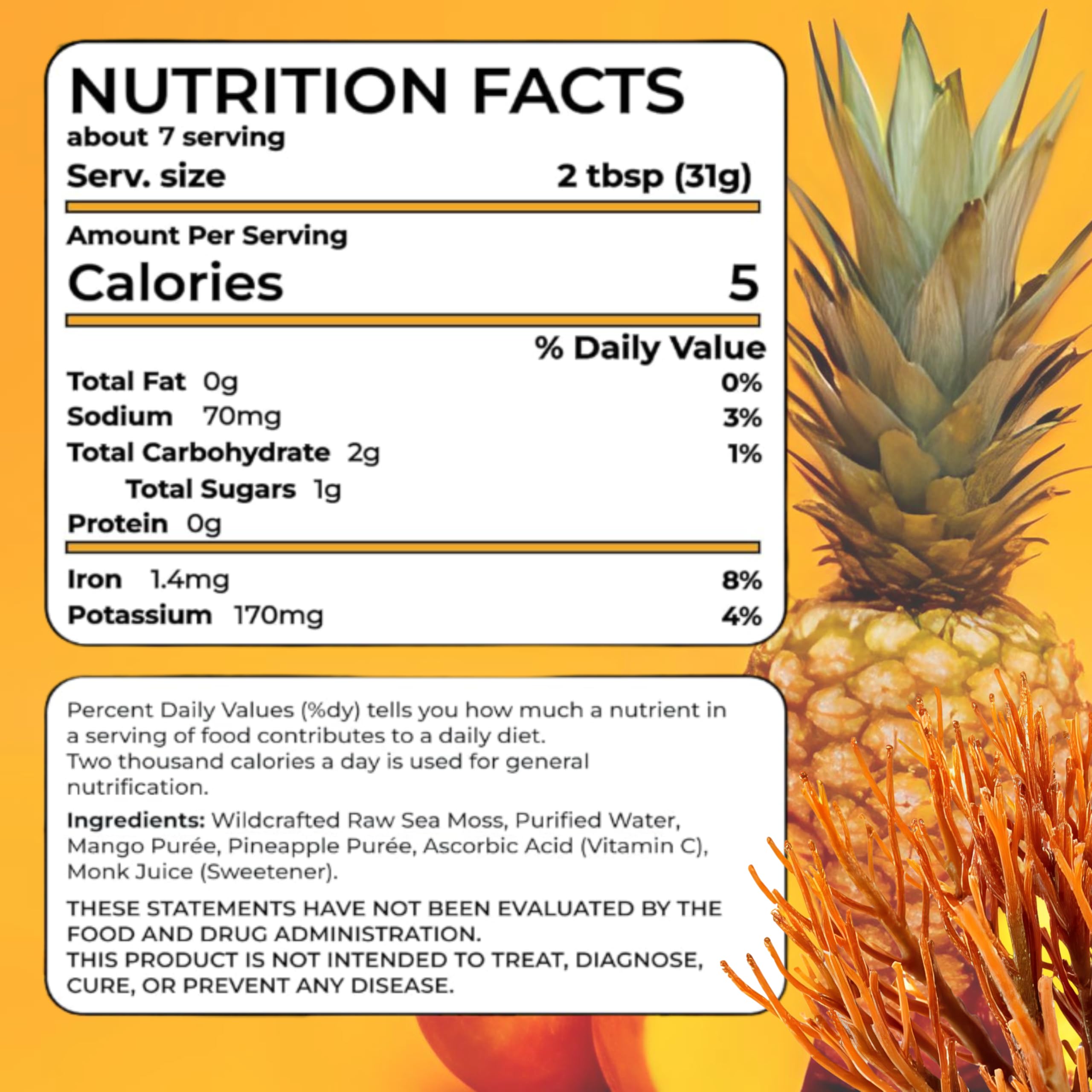 Biolore Sea Moss Gel – Mango Pineapple, Made in USA, No Added Sugar, Rich in Vitamins & Minerals, Vegan Superfood, Seamoss Jam & Spread Gift (8 oz)