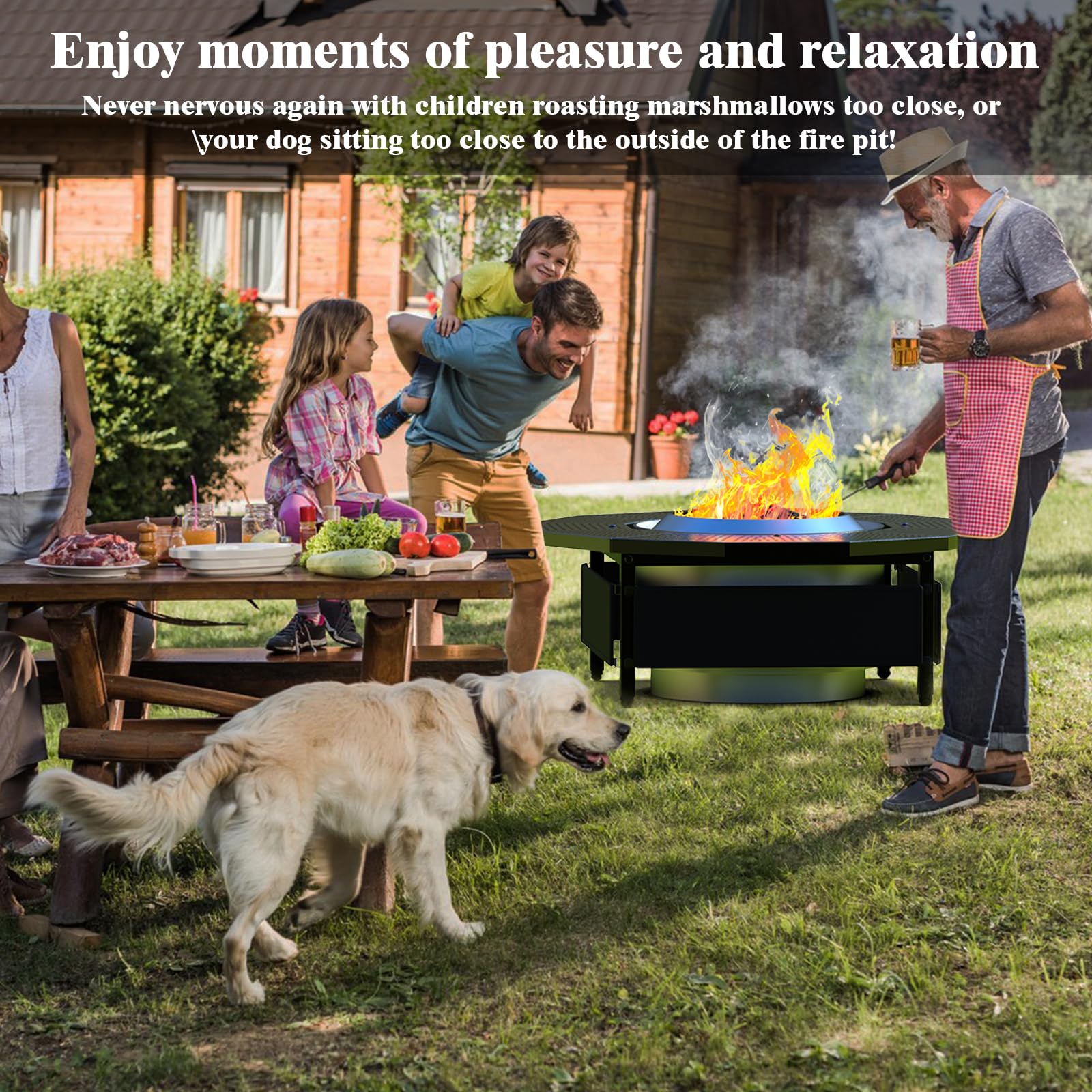 Lezbanz Fire Pit Surround Tabletop for Solo Stove Bonfire Ranger 2.0, with UV-Resistant Outdoor Fabric, Thick Metal Black