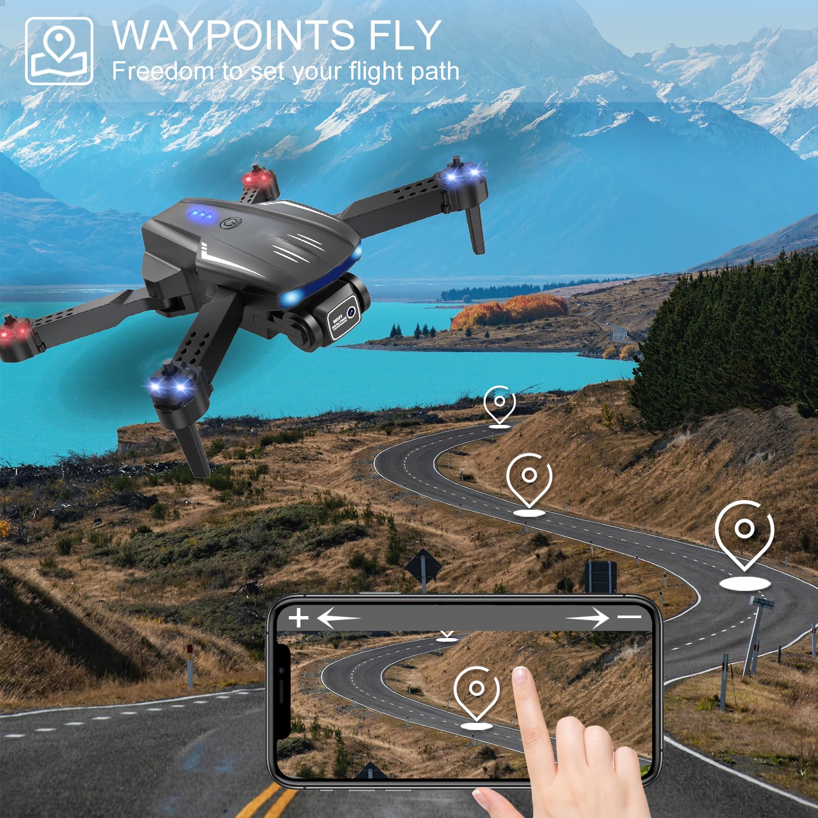 X-shop Drone with Camera 1080P HD, FPV Mini Drones for Kids Adults with 2 Batteries, Toys Gifts for Kids Beginners with One Key Take Off/Landing, Altitude Hold, 90°Adjustable Lens, 360 Flips