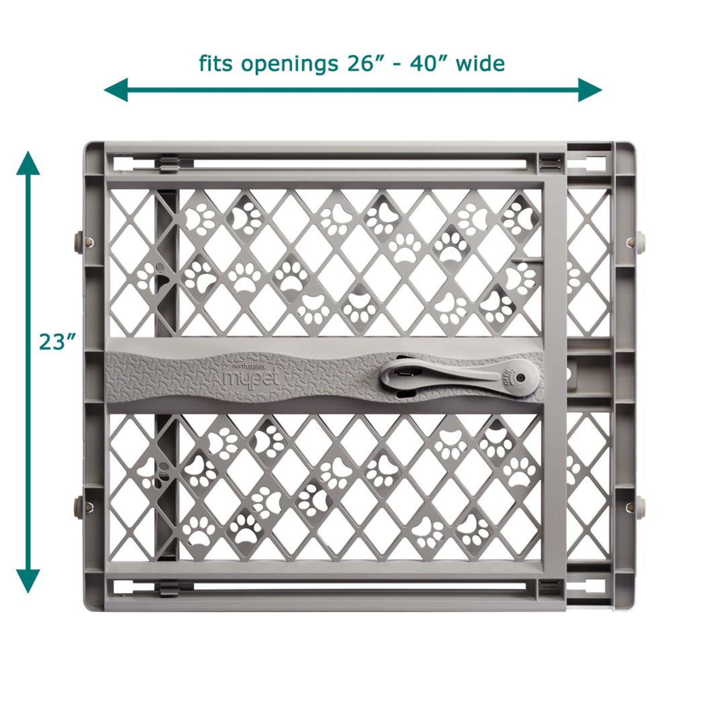 MYPET North States Paws Portable Pet Gate: 26-40" Wide. Pressure Mount. No Tools Needed. Made in USA. Dog Gate 23" Tall, Expandable, Durable Dog Gates for Doorways, Fieldstone Gray