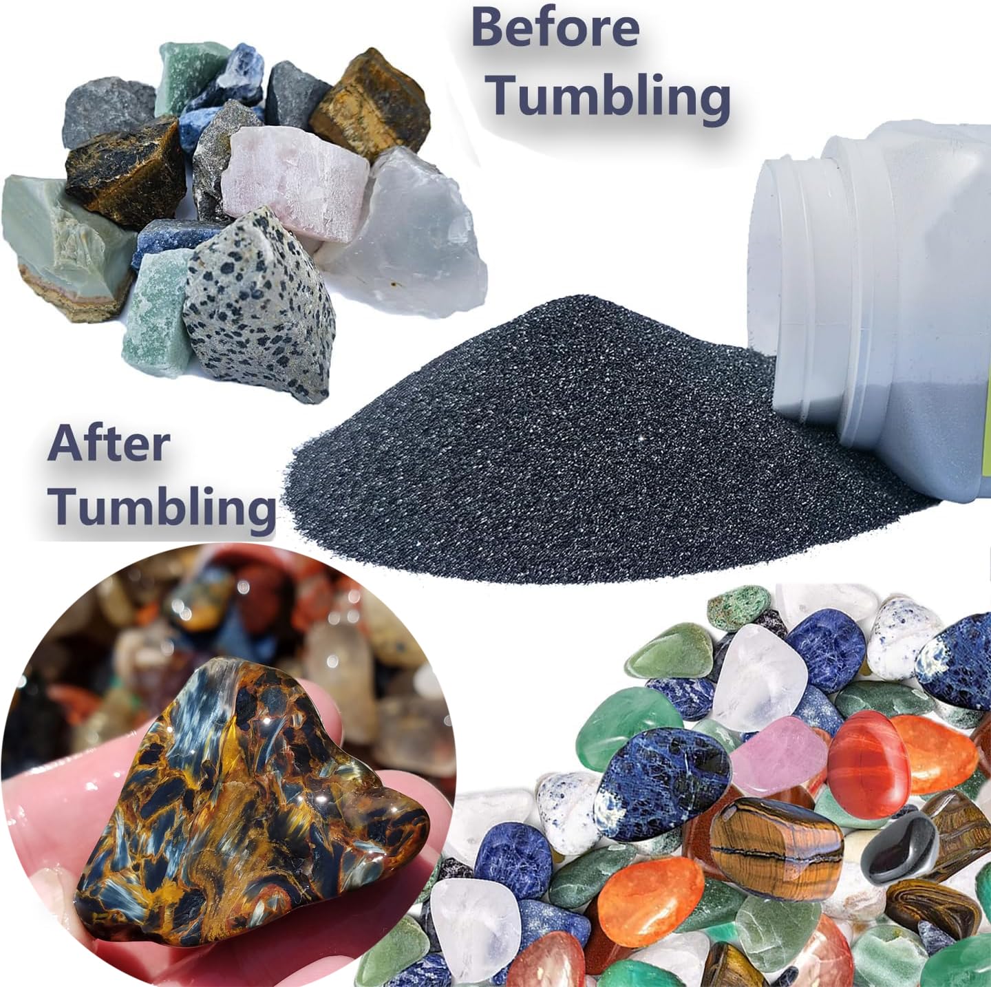 8 LBS Large Weight Rock Tumbler Grit Kit and Ceramic Tumbling Filler Media -Coarse/Medium Grit/Pre-Polished/Final Polish, Works with Any Rock Tumbler, Rock Polisher, Stone Polisher