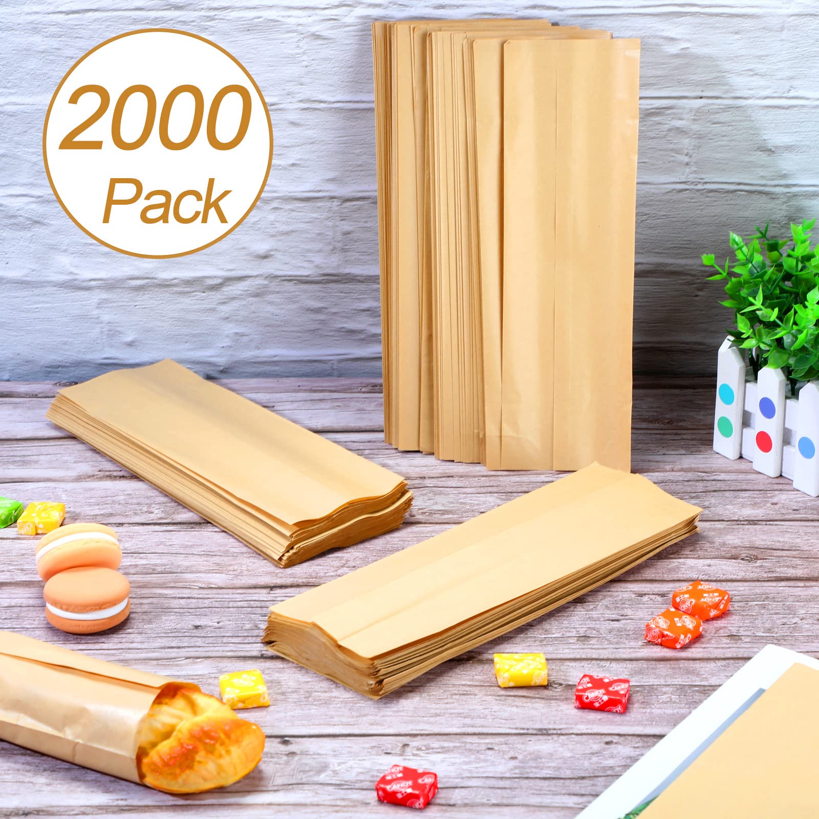 Handepo 2000 Pcs Kraft Brown Paper Bags, 3 x 10 Inch, Churro Bags for Silverware Cutlery Utensils Bakery Treats Pretzel Rods Candy Cookies Kitchen Party Supplies