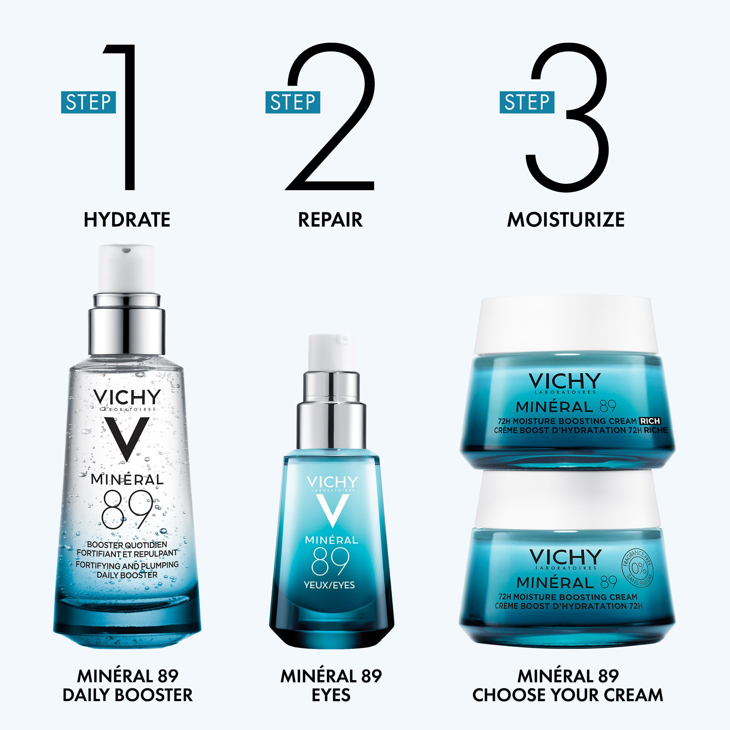 VICHY Mineral 89 Fortifying & Hydrating Daily Skin Booster, Pure Hyaluronic Acid Serum For Face, Plumps & Hydrates, Repairs Skin Barrier, Lightweight Moisturizing Gel, Fragrance Free & Oil-Free