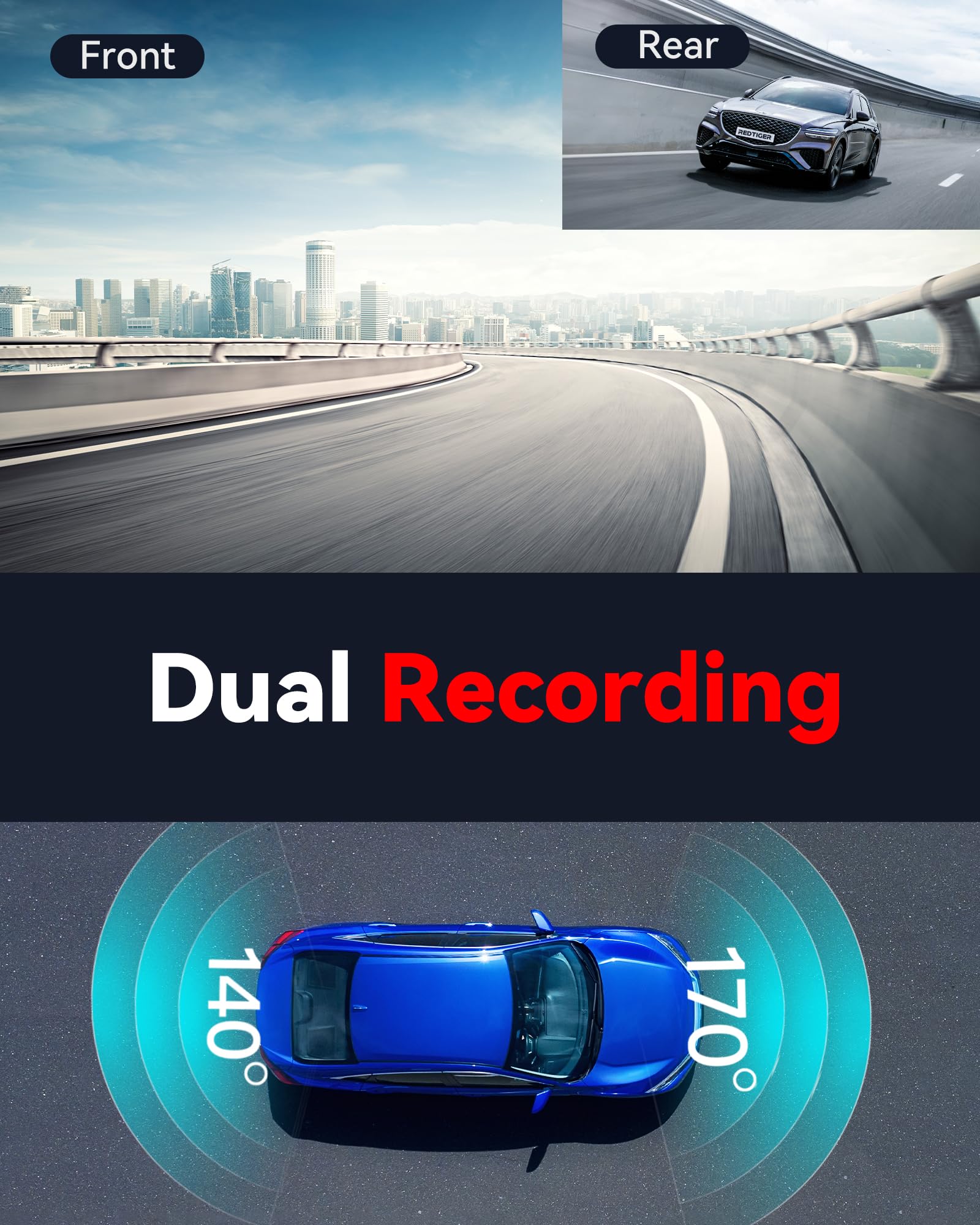REDTIGER F7N 4K Dash Cam Front and Rear,Built-in WiFi GPS 4K+1080P Dual Dash Camera for Cars,3.18 inch Display Dashcam,170° Wide Angle Dashboard Camera Recorder, Night Vision,Parking Monitor