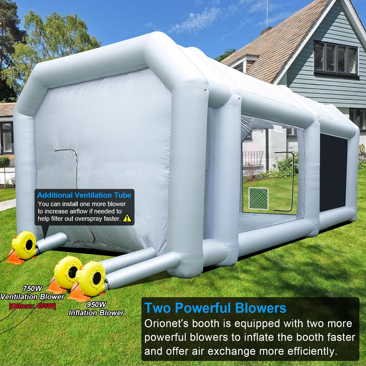 Inflatable Spray Booth 23x13x10FT with 950W+750W blowers, Portable Paint Booth with Air Exchange System for Cars, Auto Parts and Other Items Painting