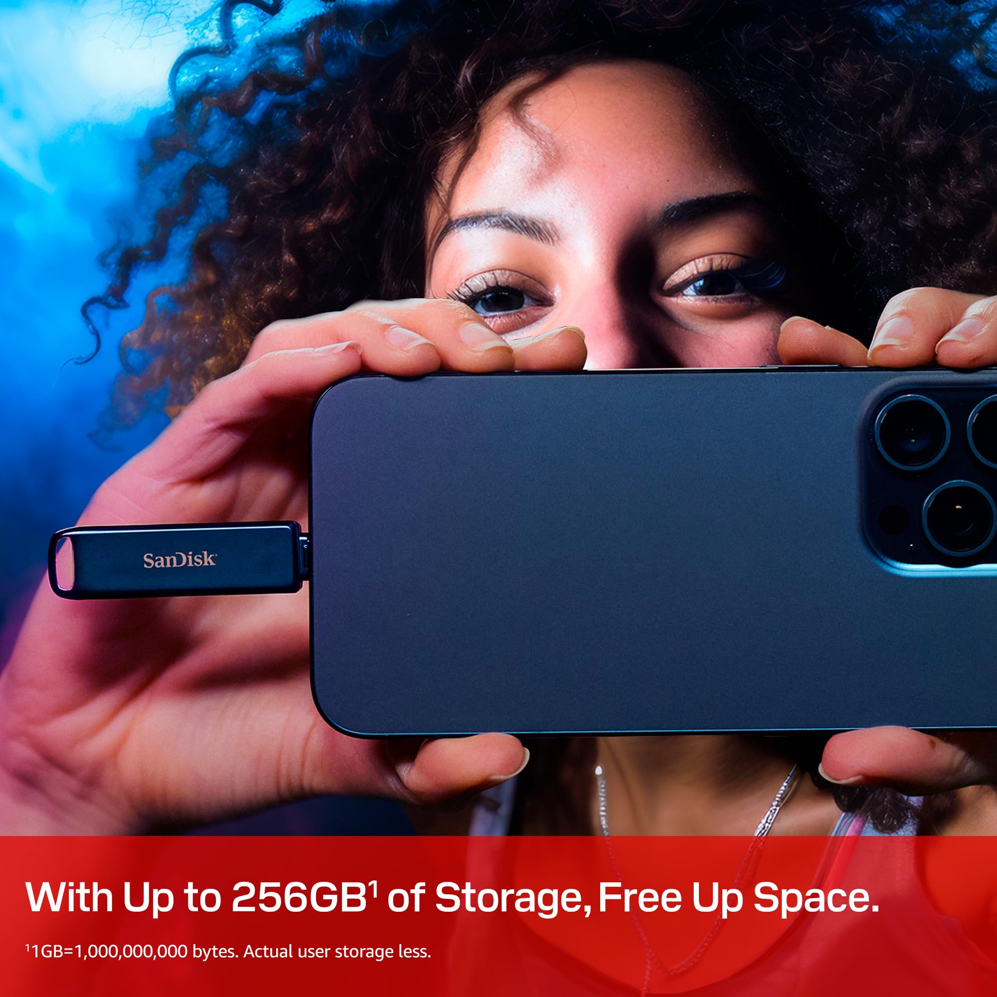 SANDISK 256GB Phone Drive for iPhone - USB-C and Lightning - Compatible with iPhones, iPads, Mac, and USB-C Devices - Made for iPhone Certified - Metallic Blue Finish - SDIXD0N-256G-GN6NE