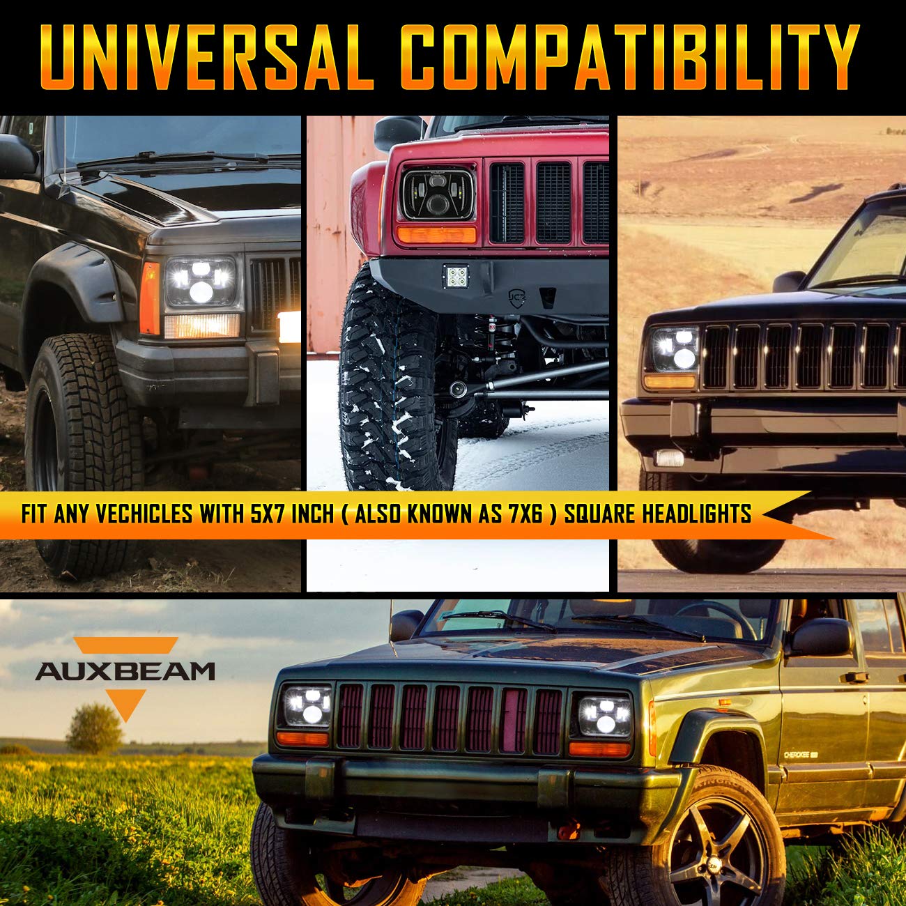 Auxbeam 5x7 7x6 Inch Led Headlights with High Low Beam DOT Approved H6054 6054 Led Rectangular Headlight for Jeep Wrangler YJ Cherokee XJ GMC Replacement H5054 H6054LL 69822 6052 6053 (Black)