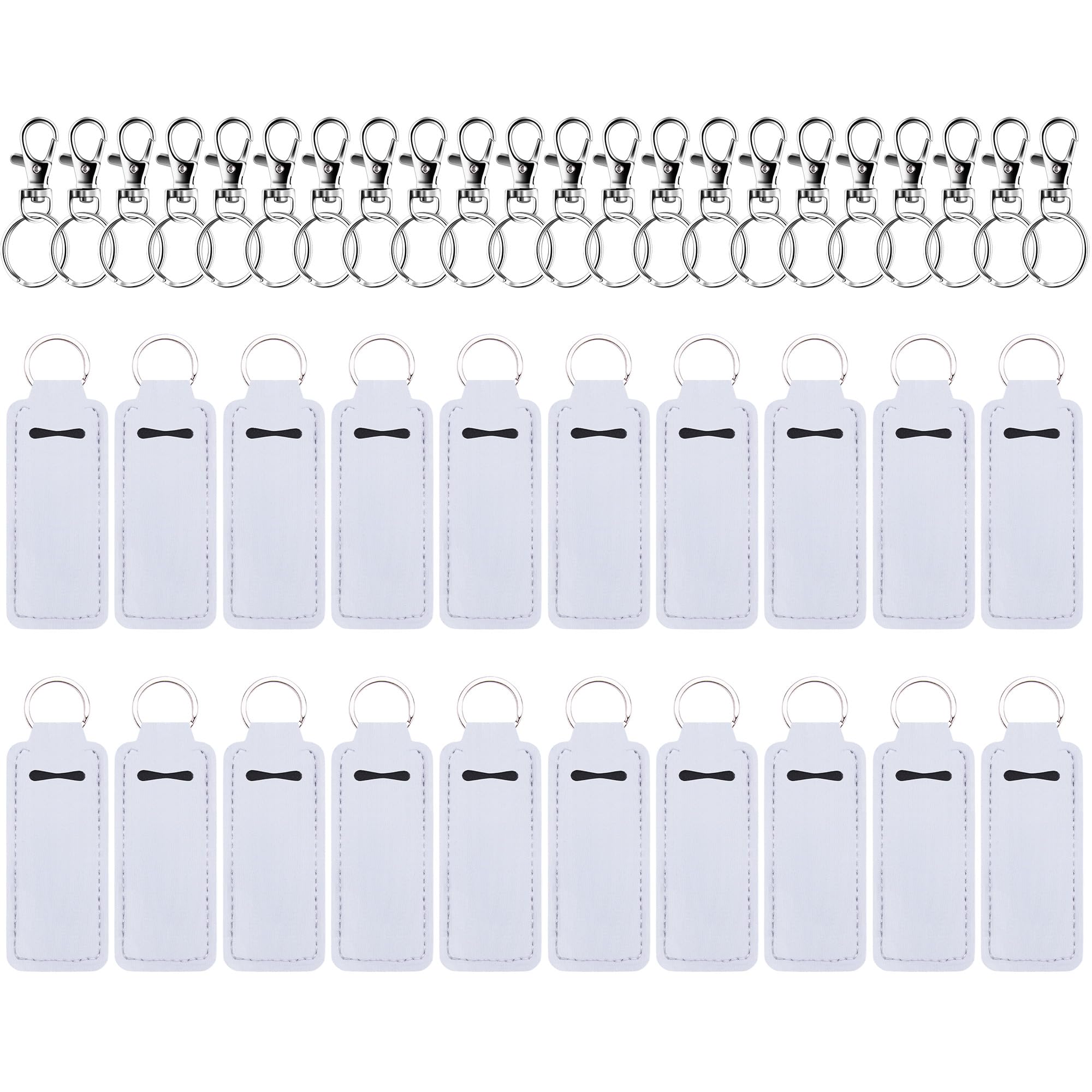 Duufin 20 Pieces Chapstick Holder Keychain Sublimation Chapstick Holder Blank Neoprene Lipstick Keychain Holder Metal Clip Cords Chapstick White Neoprene Chapstick Holder