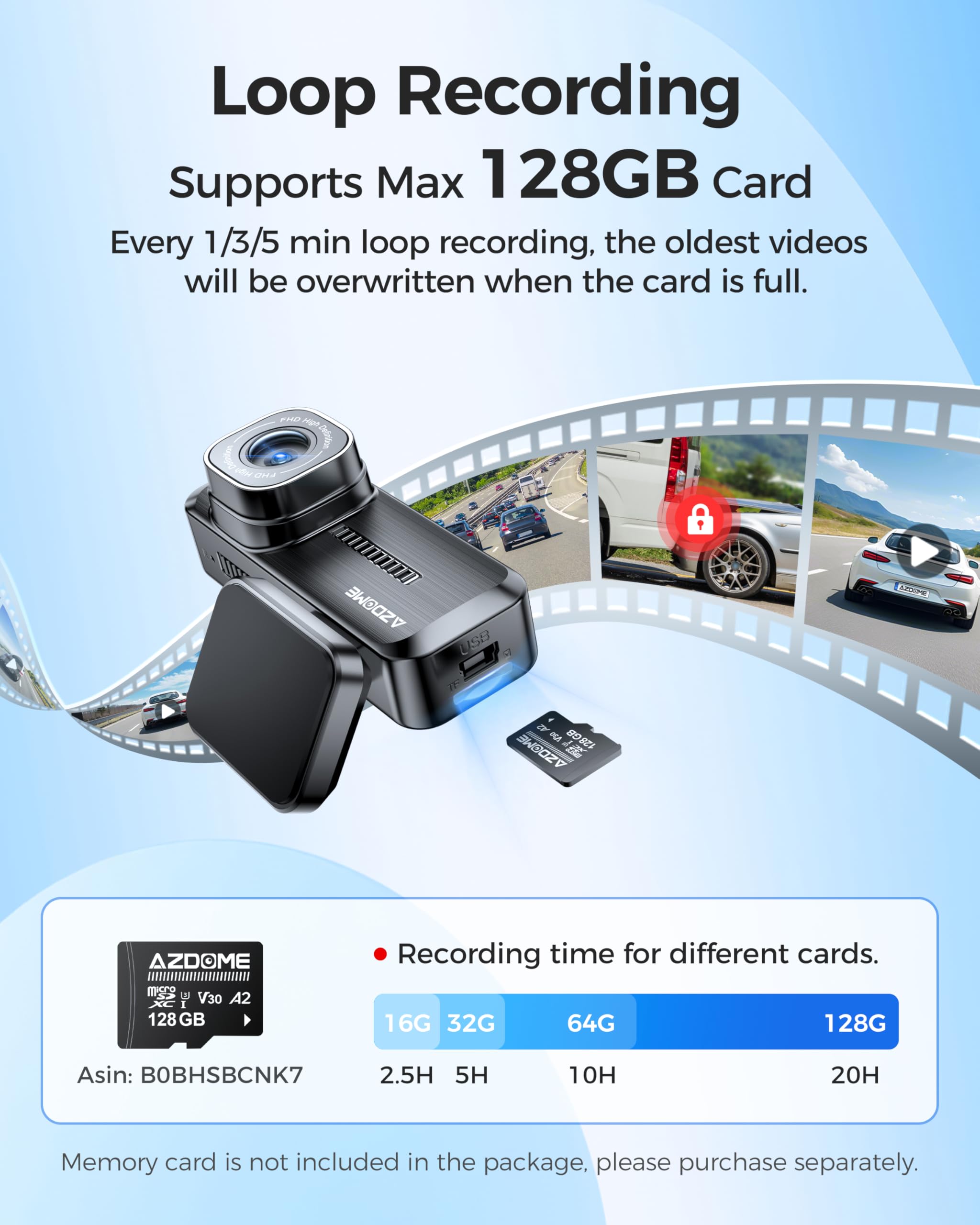 AZDOME WiFi 1080P FHD Dash Camera for Cars, 150° Wide Angle Dash Cam Front, 24H Parking Mode Car Camera with APP G-Sensor Loop Recording Night Vision, Support 128GB Max, Easy to Install, Black