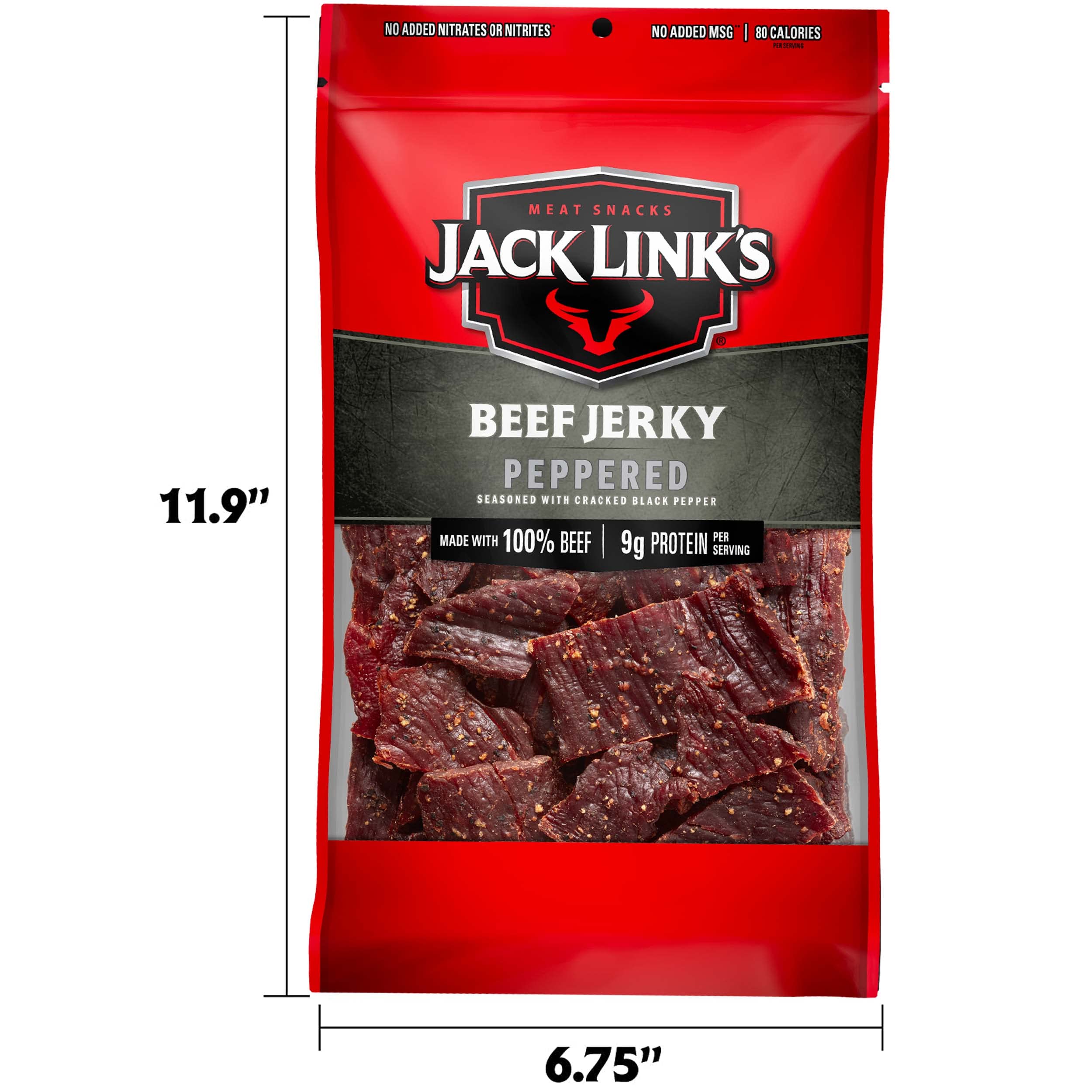 Jack Link's Beef Jerky, Peppered, Large Jerky Bags – Flavorful Meat Snacks, Ready to Eat Protein Snacks with 9g of Protein, Made with 100% Beef, Keto, Paleo & Carnivore Diet Ready – 9 Oz. (Pack of 2)
