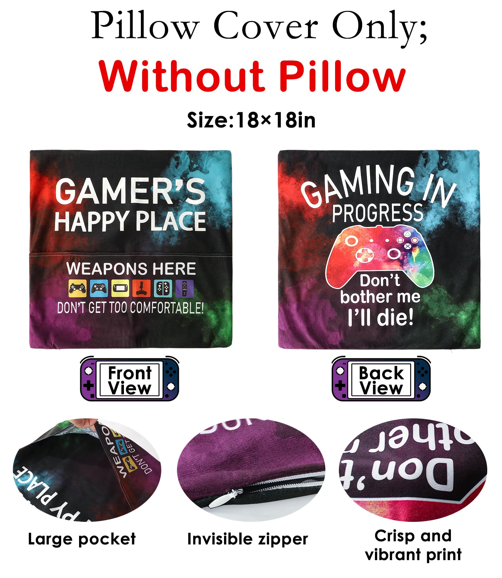 OCCdesign Gamer Gifts for Teenage Boys Men, Gaming Room Decoration, Gamer Pillow Cover and Game Socks Gifts Set, Christmas Stocking Stuffers for Teens Boys Girls Men Father Boyfriends 18" x 18"