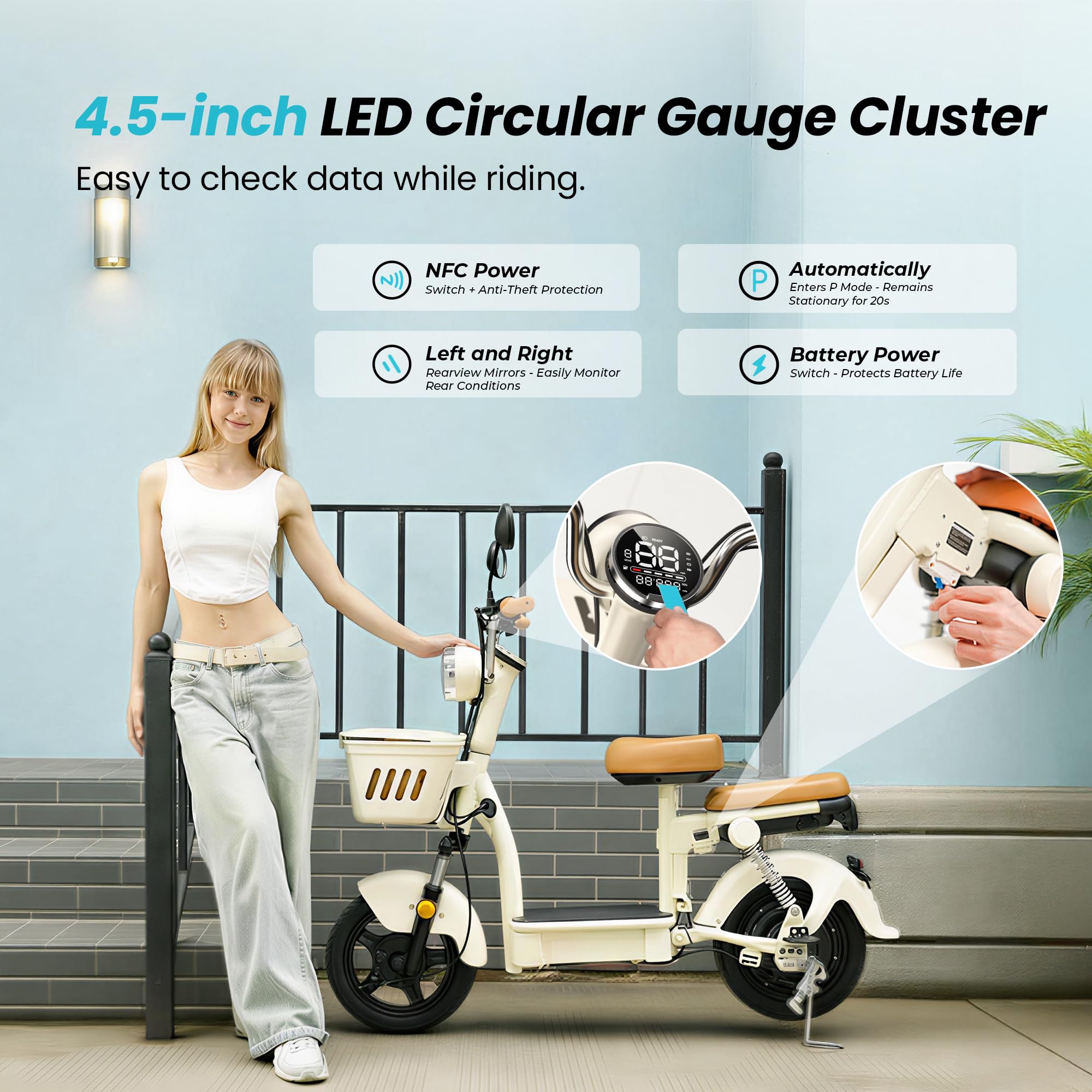 escoone Electric Scooter for Adults, 1200W Powerful Motor, 62 Miles Long Range & 28MPH Top Speed, 14" Vacuum Pneumatic Tires E scoote, Dual Suspension, NFC Start Commuter Scooter with Seat