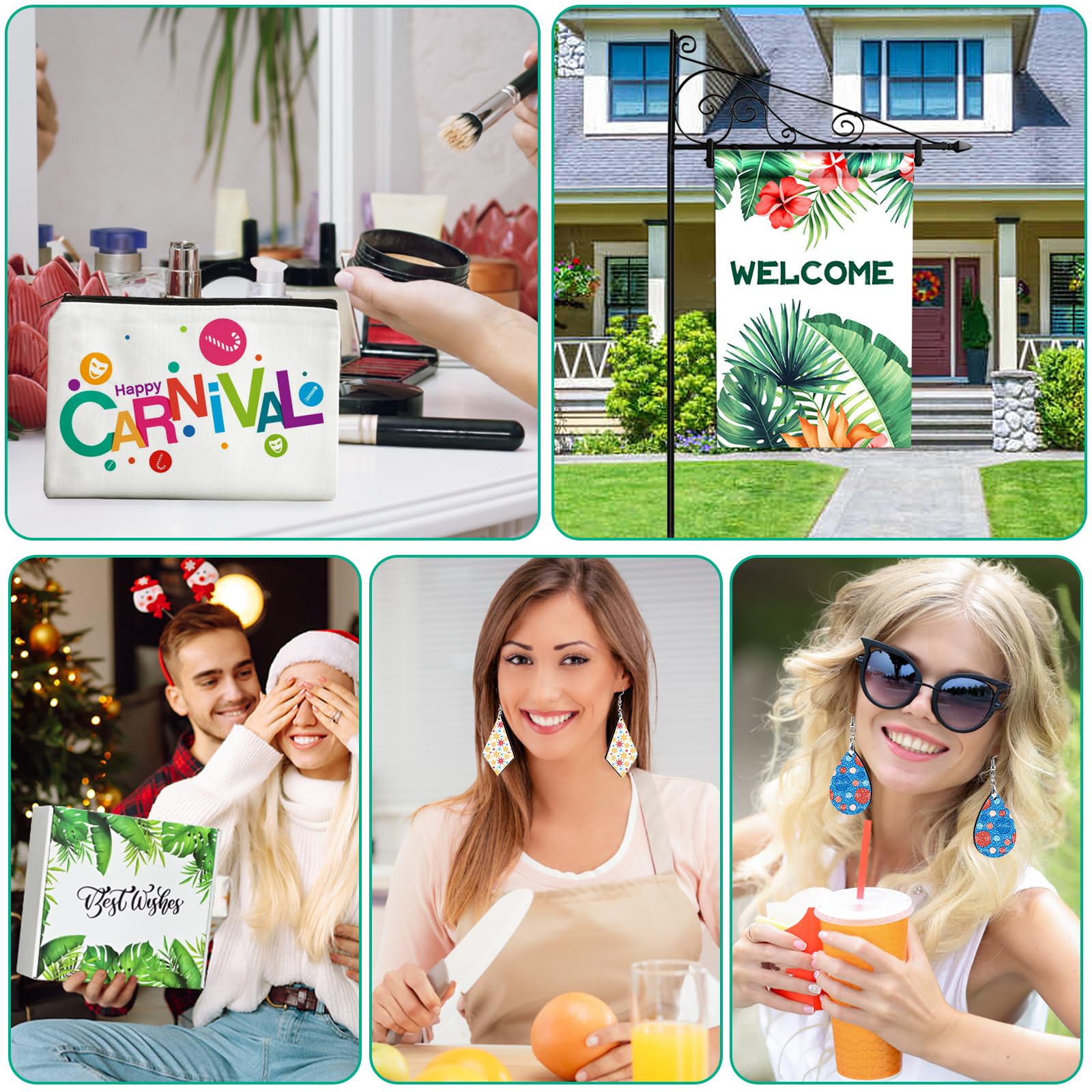 114Pcs Sublimation Blanks Products, Sublimation Blanks Set Including DIY Blank Makeup Bag, Keychain, Earring, Pillow Cover, Mouse Pad, Coaster, Garden Flag for Sublimation Transfer Heat Press Craft
