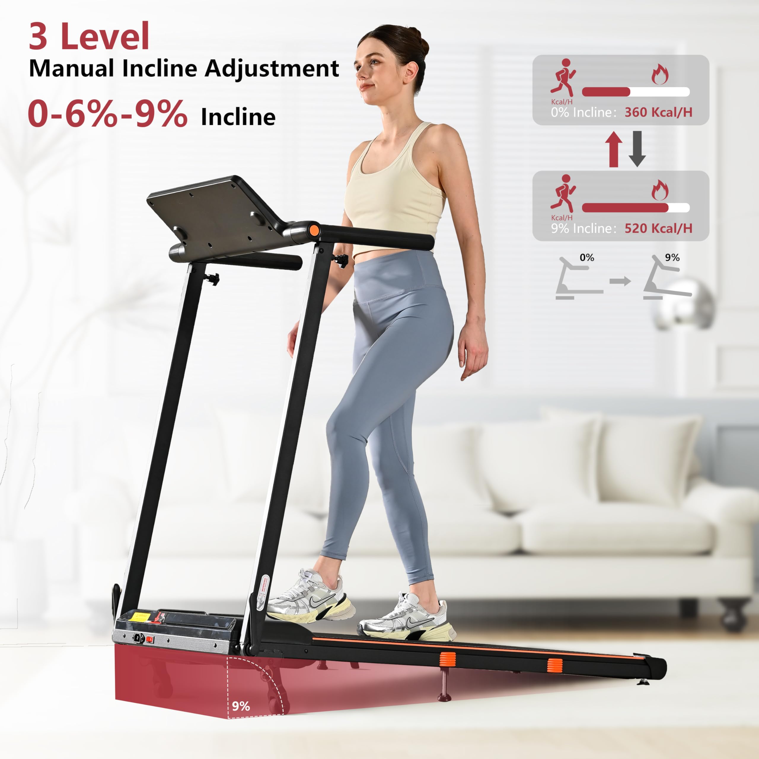Hccsport Treadmill with Home, Foldable Treadmill with Incline, Removable Desk Workstation 3.0 HP 3 in 1 Compact Folding Small Walking Treadmills 300 Lbs Capacity for Home Office