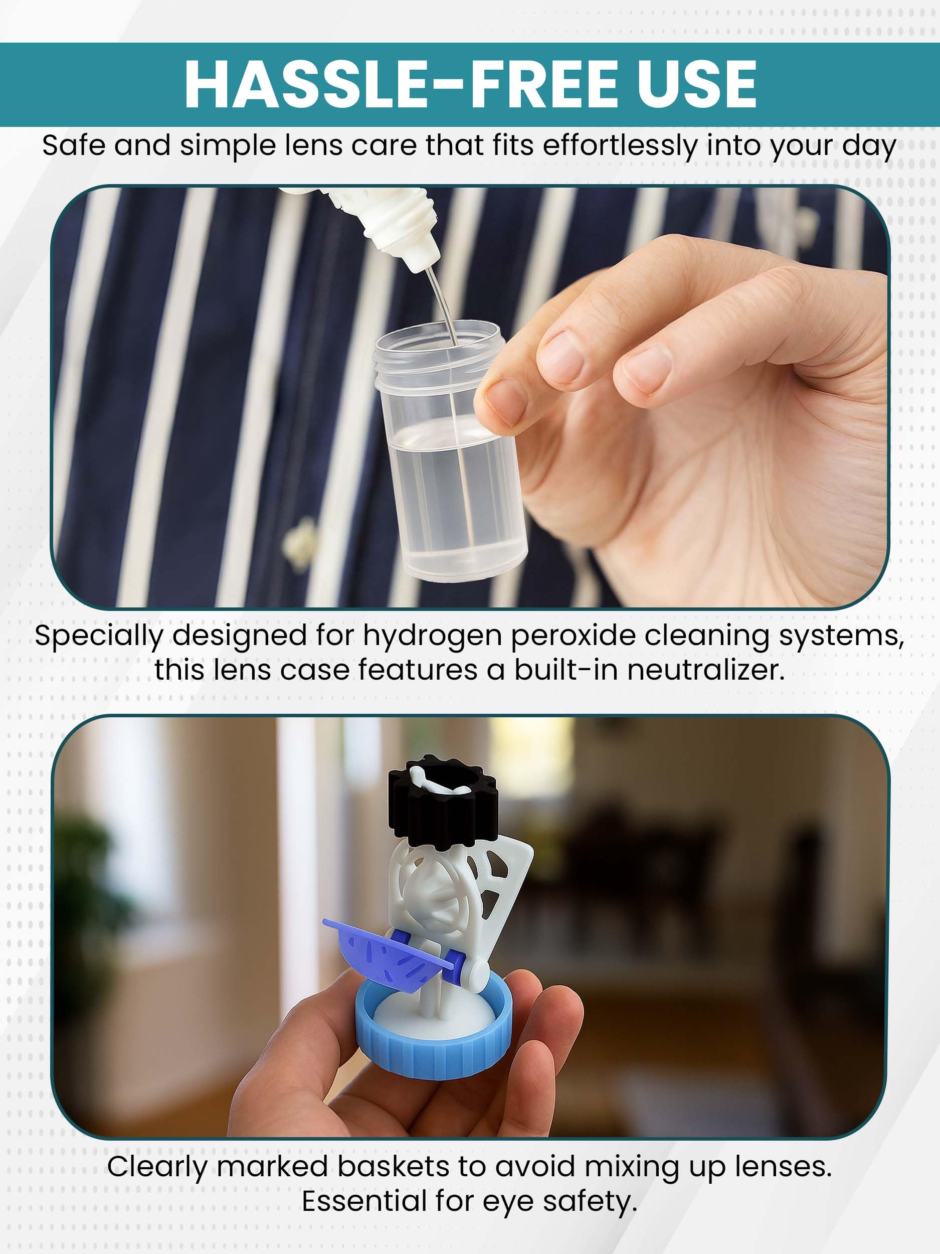 SPORTS WORLD VISION Hydrogen Peroxide Contact Lens Case (3 Pieces) Easy to Carry Vented Universal Protective Case, Barrel Shaped Contact Lens Cleaning Container for Everyday Use