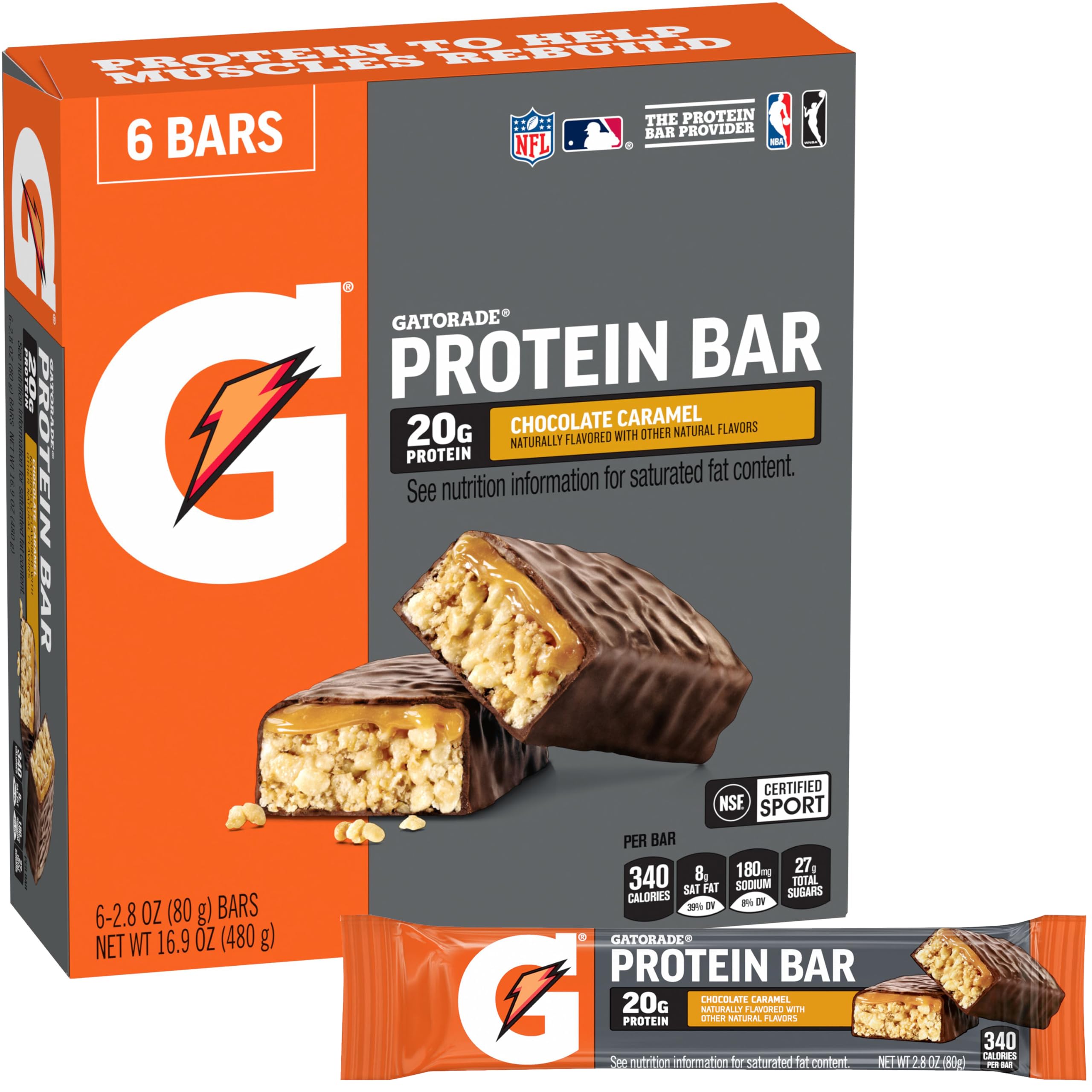 Gatorade Whey Protein Recover Bars Chocolate Caramel, 2.8 Oz, 6 Ct