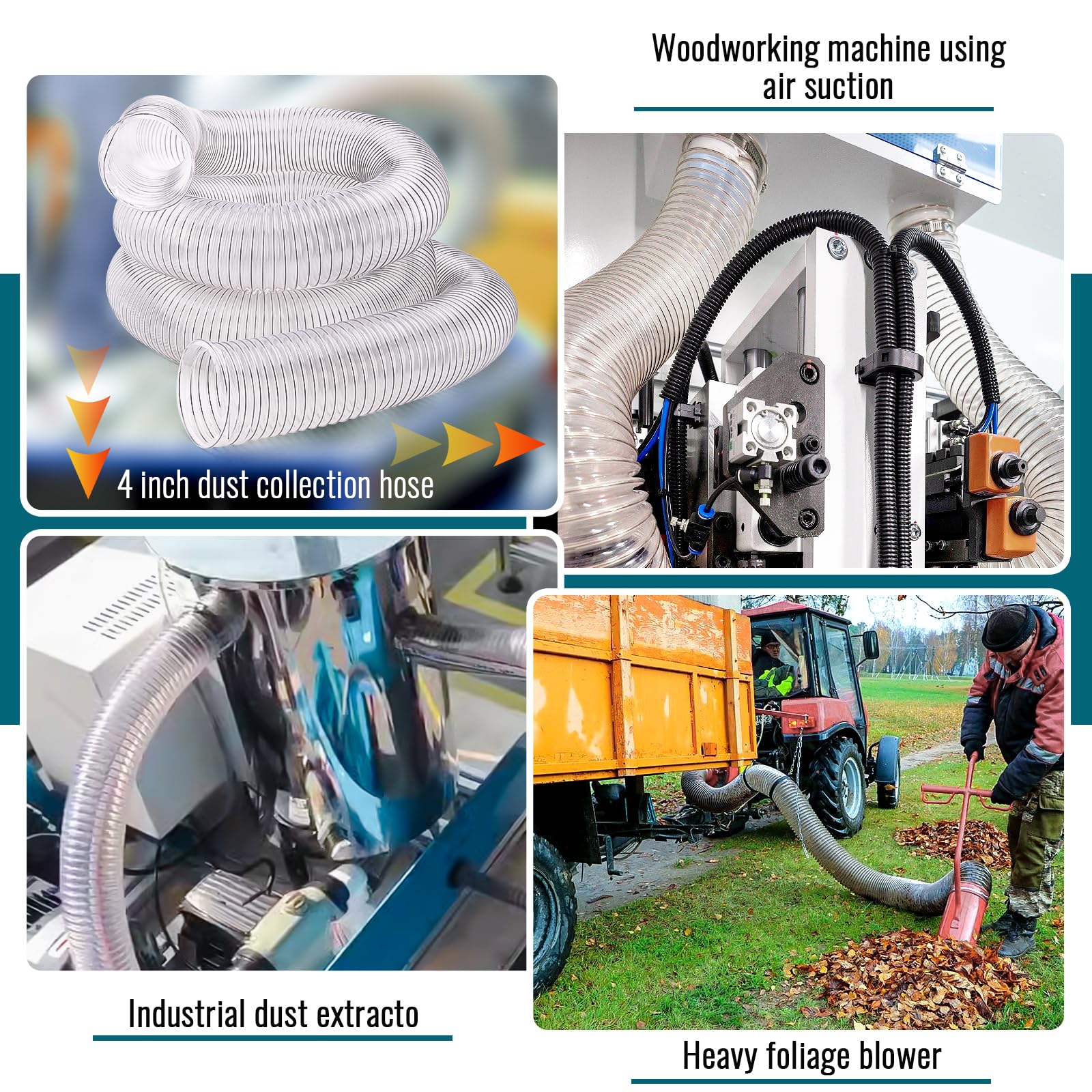 4 In x 20Ft Flexible PVC Dust Collection Hose, Heavy Duty PVC Dust Debris and Fume Collection Hose for Dust Collection Systems, Clear Color