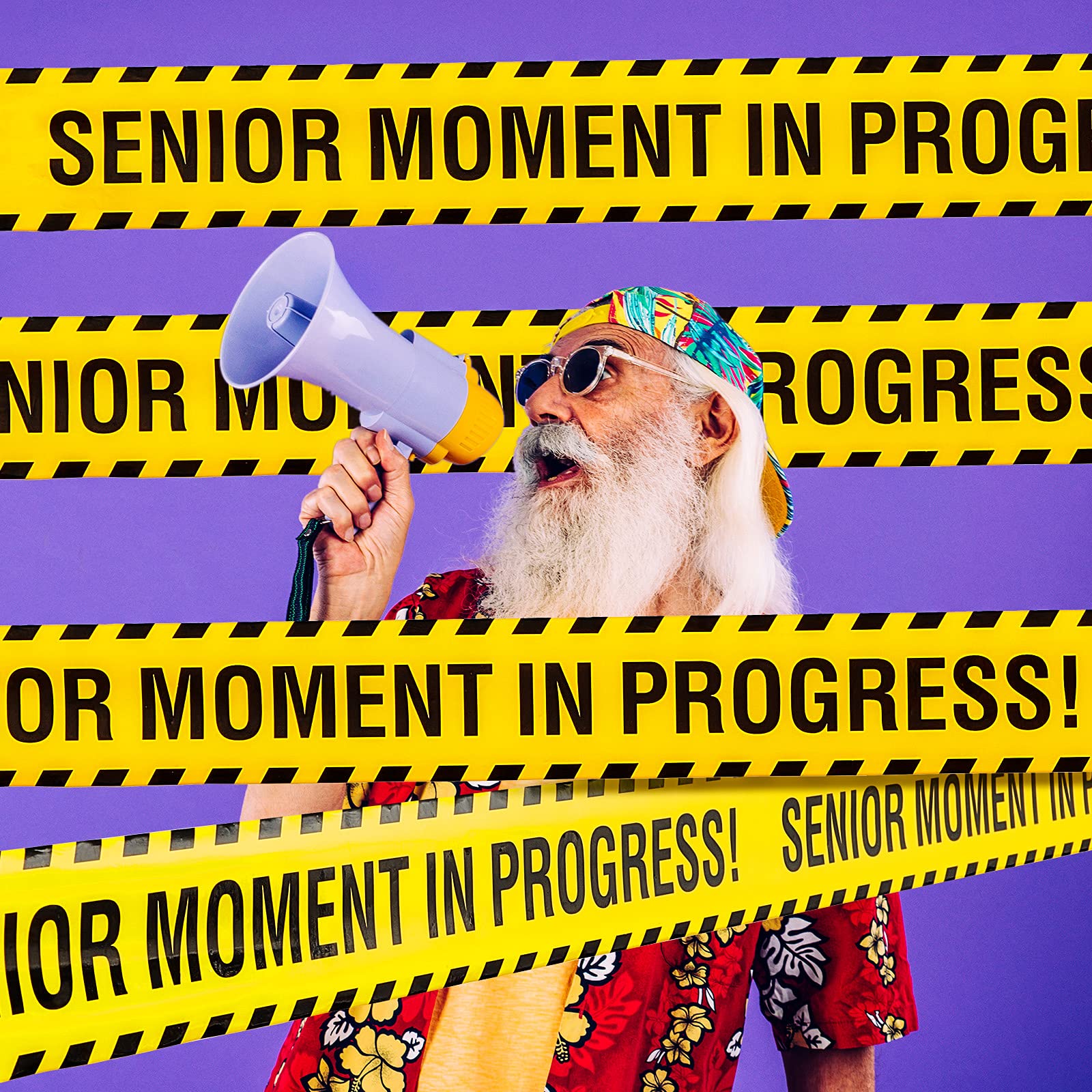 Outus 2 Pcs Senior Moment In Progress Party Tape over the hill birthday decorations Banner Funny Birthday Party Sash for Retirement Photo Prop 50th 60th 70th 80th Party Decor, 3 Inch Wide, 132 Ft Long
