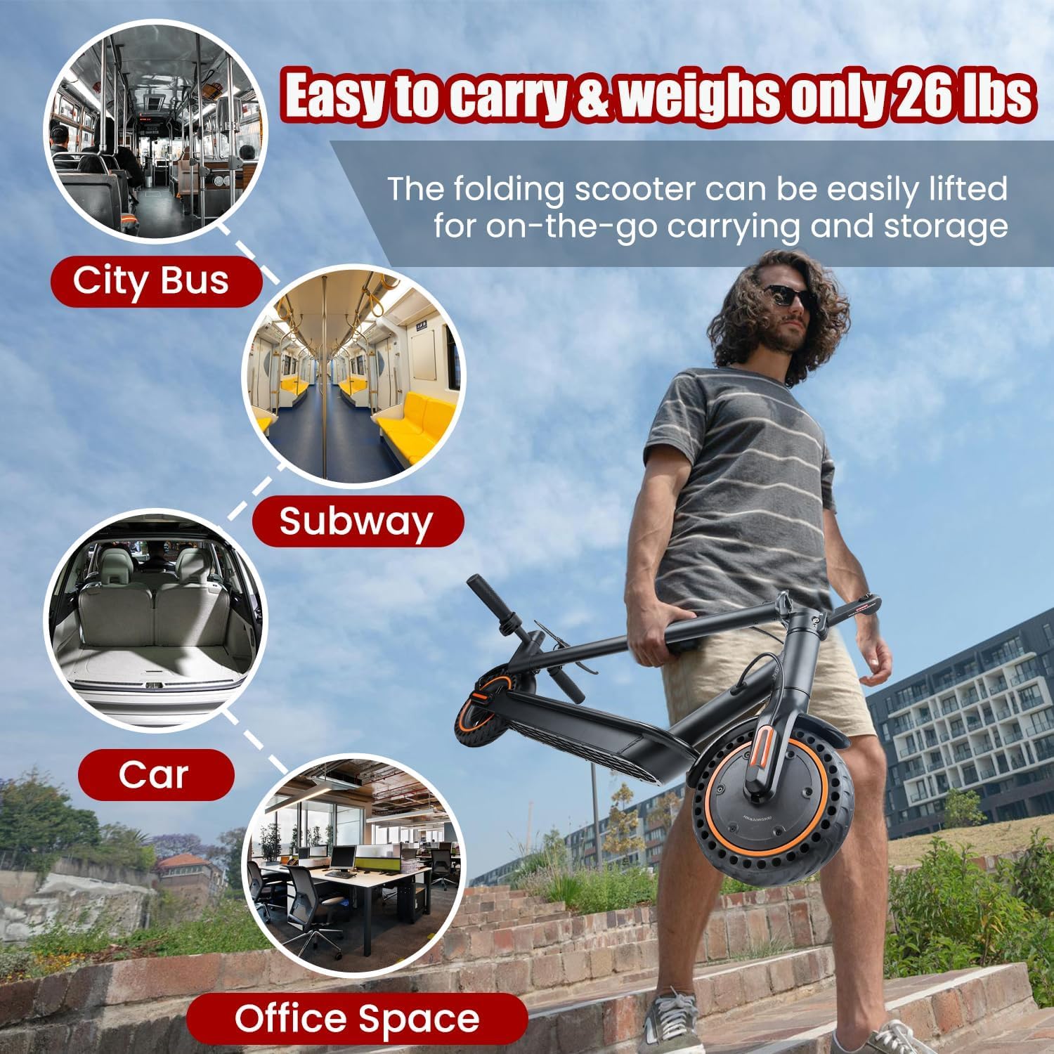 Electric Scooter Adults, Peak 500W, Max 19 Mph Speed, 19 Miles Long Range, 8.5 Inch Solid Tires, Portable Folding E-Scooter for Commuting with Dual Brakes, APP Control & Front & Rear Lights