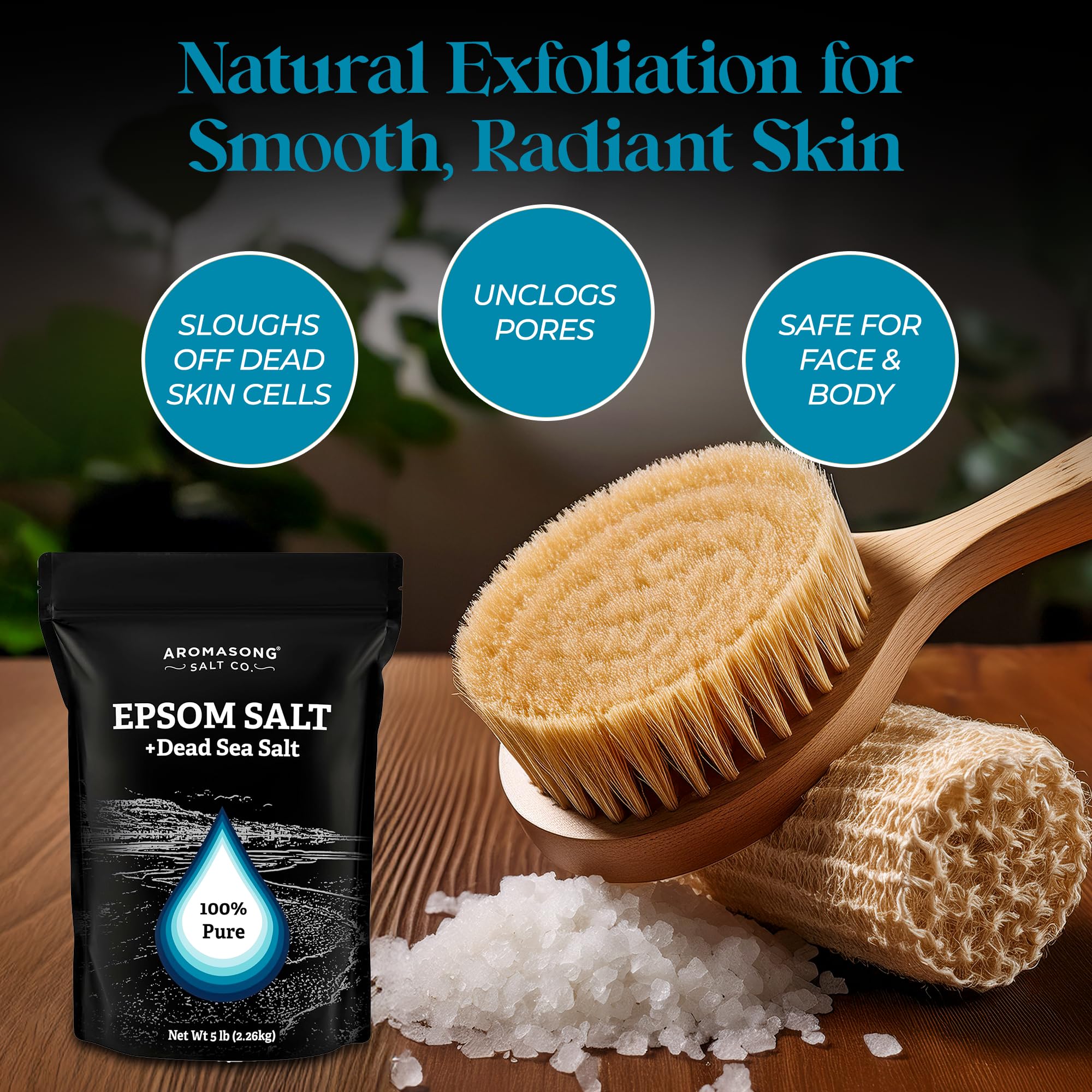 Aromasong Epsom Salt with Dead Sea Salt for Soaking - Bulk 5 Lb - 100% Pure Bath Salt, Foot & Muscle Soak