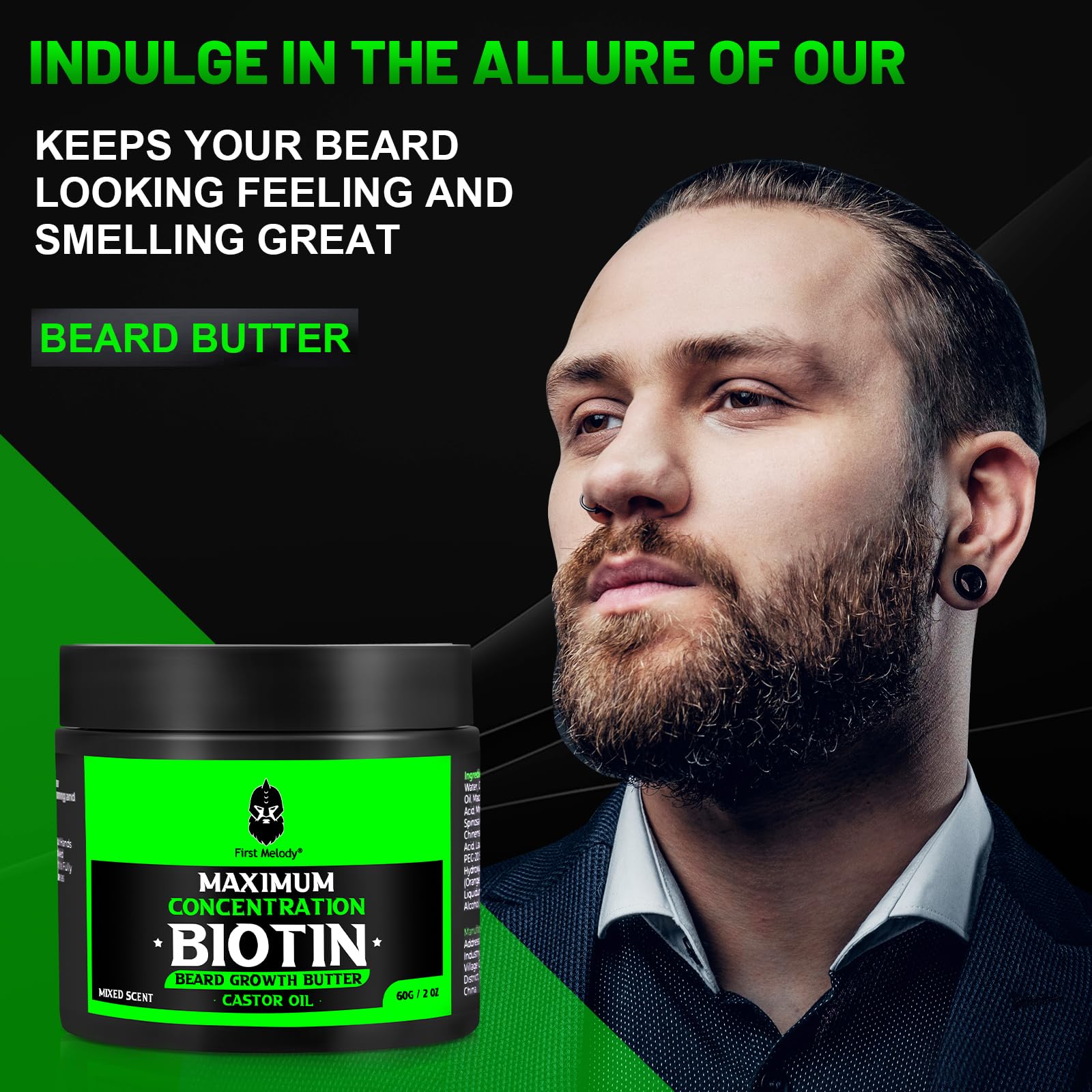 Beard Butter,Maximum Concentration Biotin,with Castor Oil and Argan & Jojoba Oils, Promotes Beard Growth, Styles, Strengthens & Softens Beards ,Unruly Beards While Relieving Itch,2 Ounce*2(2 Pack)