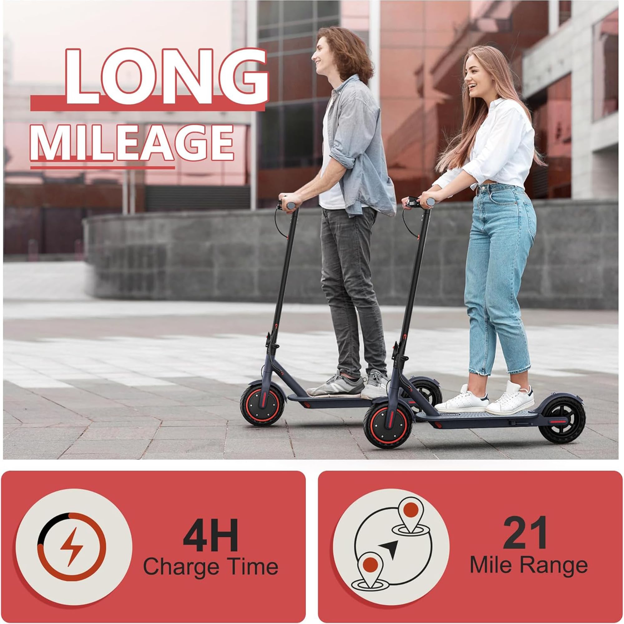 MAXSHOT Electric Scooter for Adults, 8.5/10/14" Tires, 19/22Mph, 350W/500W Motor, 21-28 Miles Range, Folding E-Scooter with Dual Suspension,APP Control