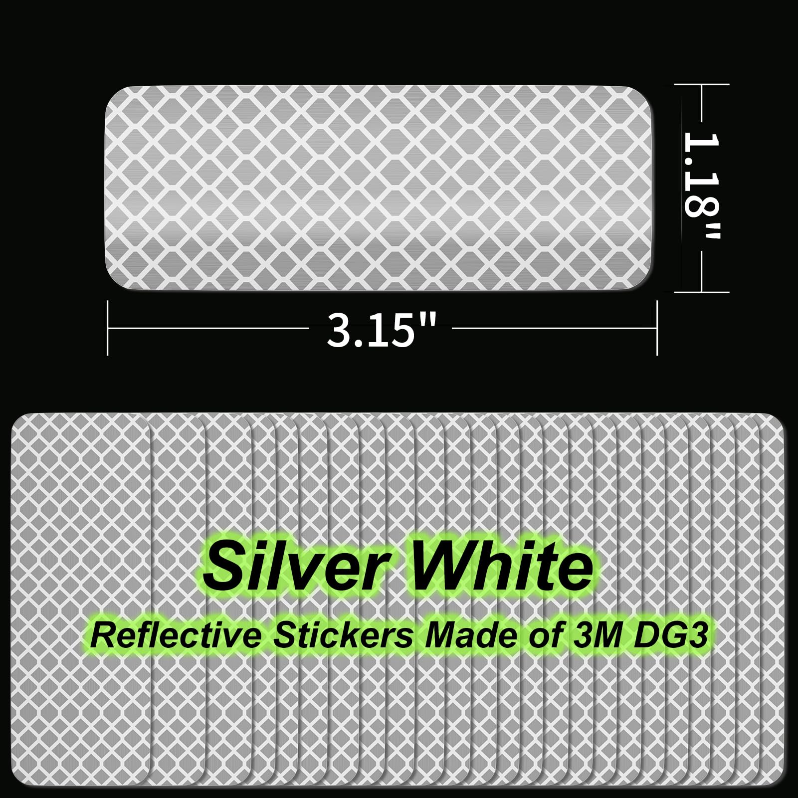PHIXBEAR 20 Pcs Super Reflection Reflective Stickers Made of 3M DG3, Safety Reflective Tape for Car Bike Mailbox Helmet, White Reflective Tape Outdoor Waterproof 3.15" X 1.18"