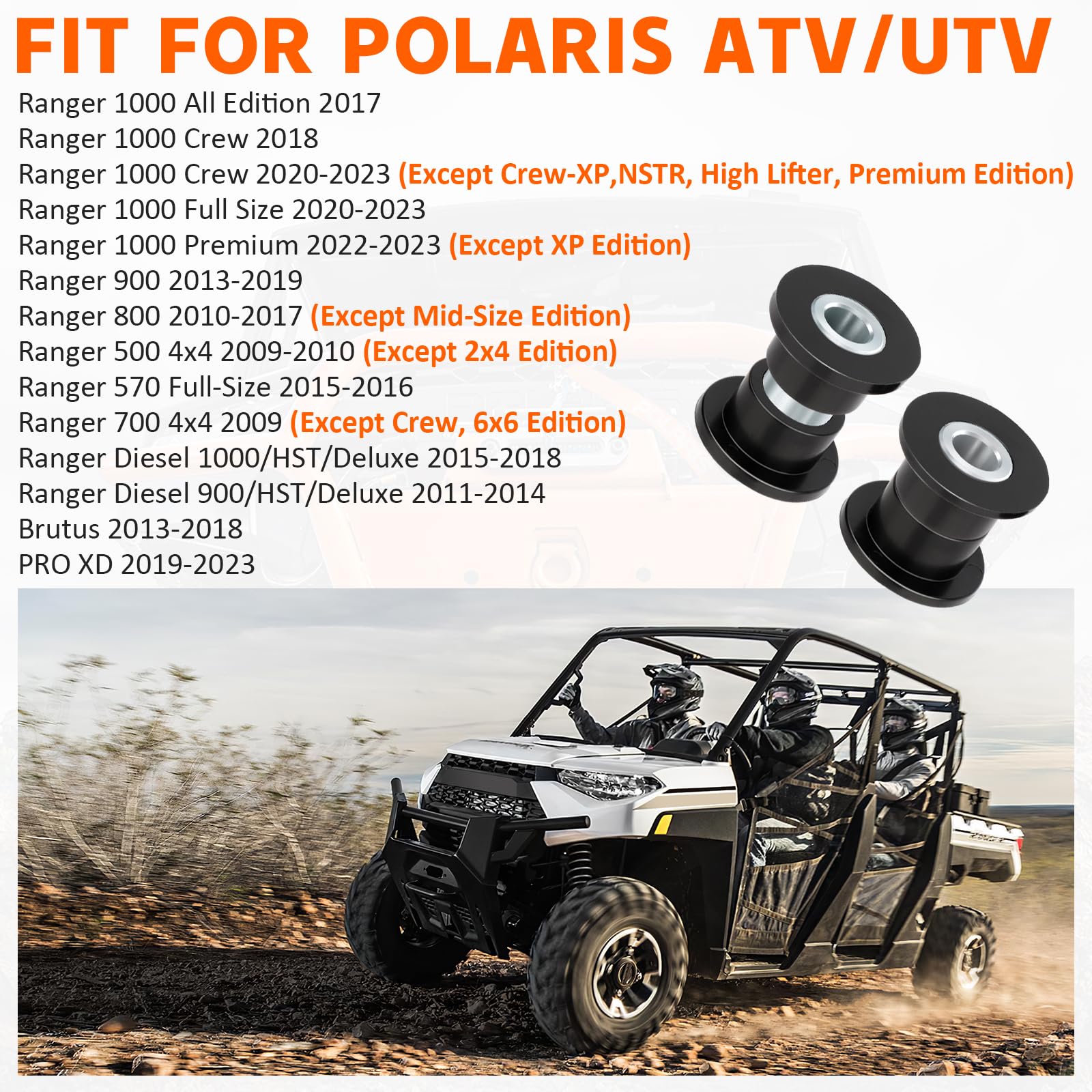 Front Shock Bushing Sleeve Kit for Polaris Ranger 1000 900 800 700 570 500 Diesel Brutus PRO XD