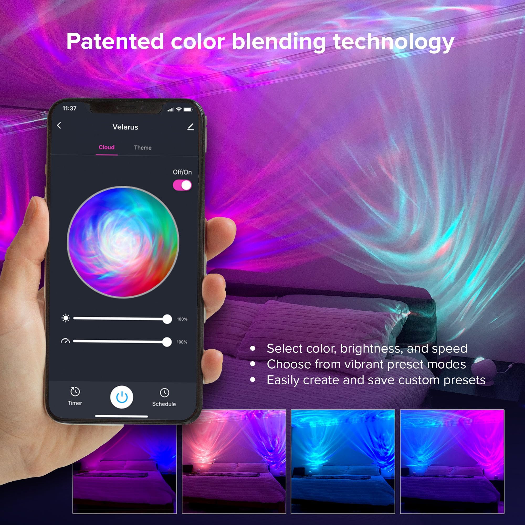BlissLights Velarus - LED Aurora Projector, Northern Lights, WiFi App, for Bedroom Relaxation, Meditation, Home Theater, and Night Light Gift
